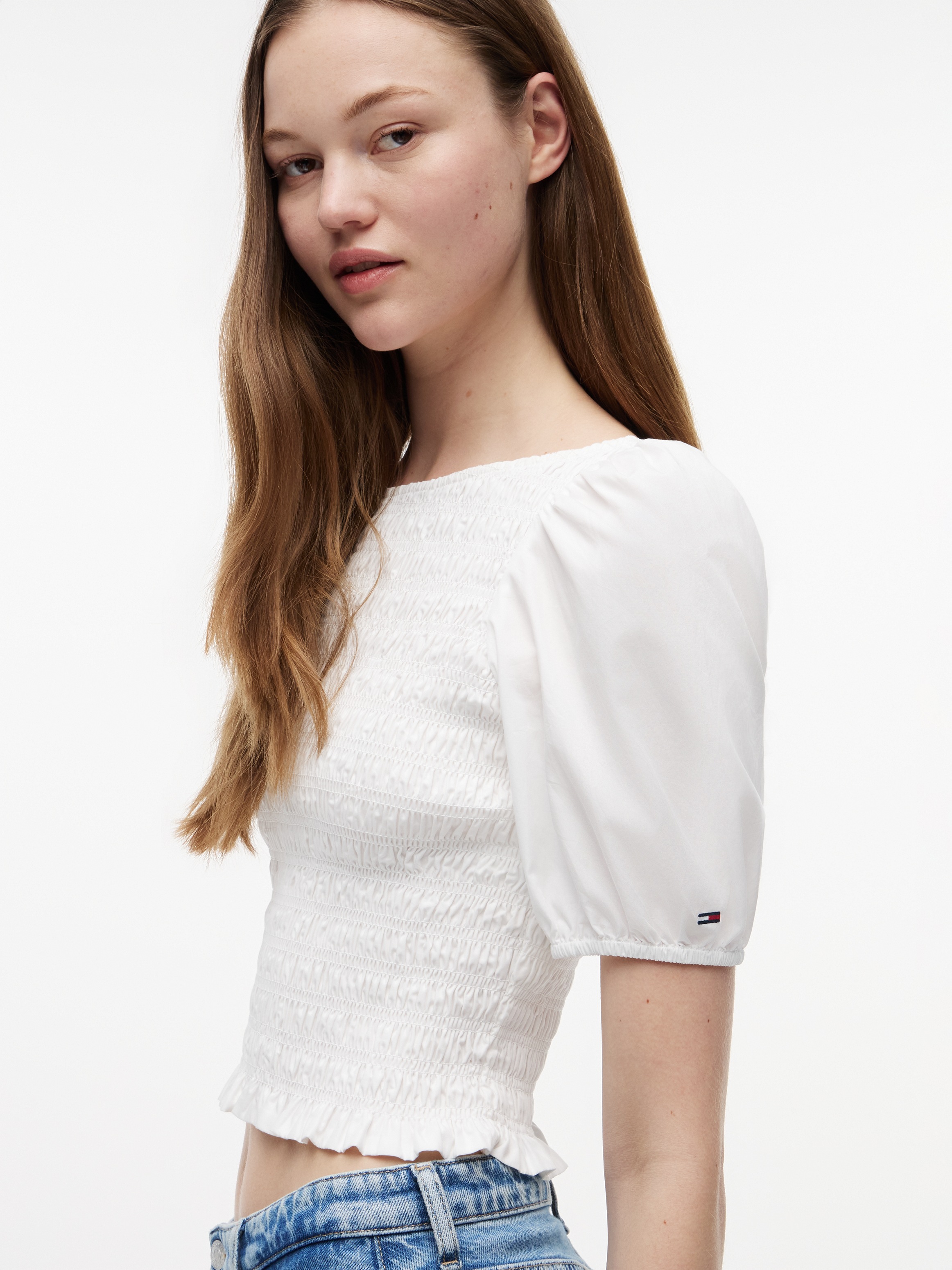 Tommy Jeans Blouse à manches courtes »TJW SMOCKED SS BLOUSE« Baumwolle, Puffärmel