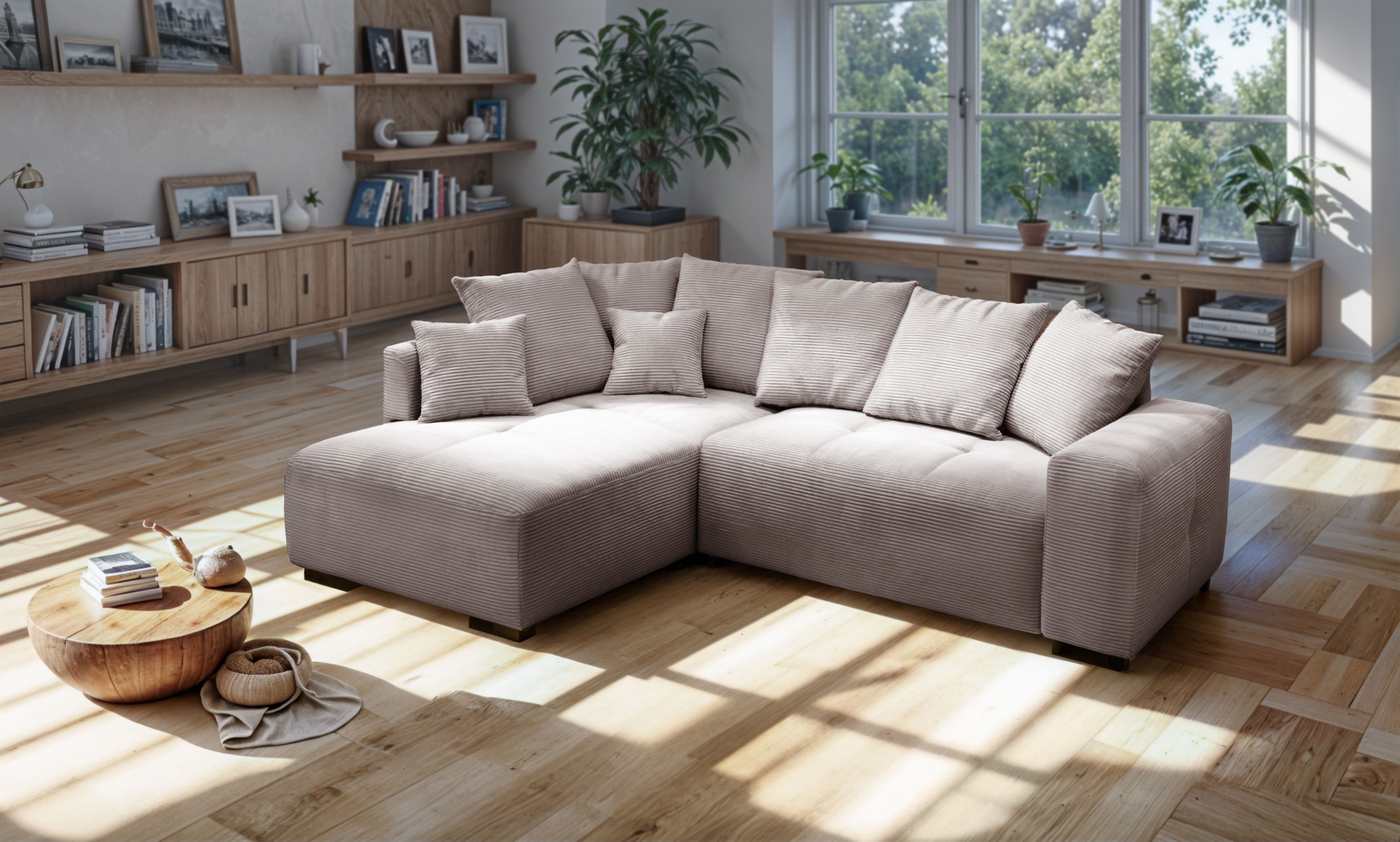 Image of exxpo - sofa fashion Ecksofa "Arpino, elegant & bequem, Ottomane beidseitig montierbar, L-Form" Breite 243cm, komfortable Wellenunterfederung, moderner Cord Bezug