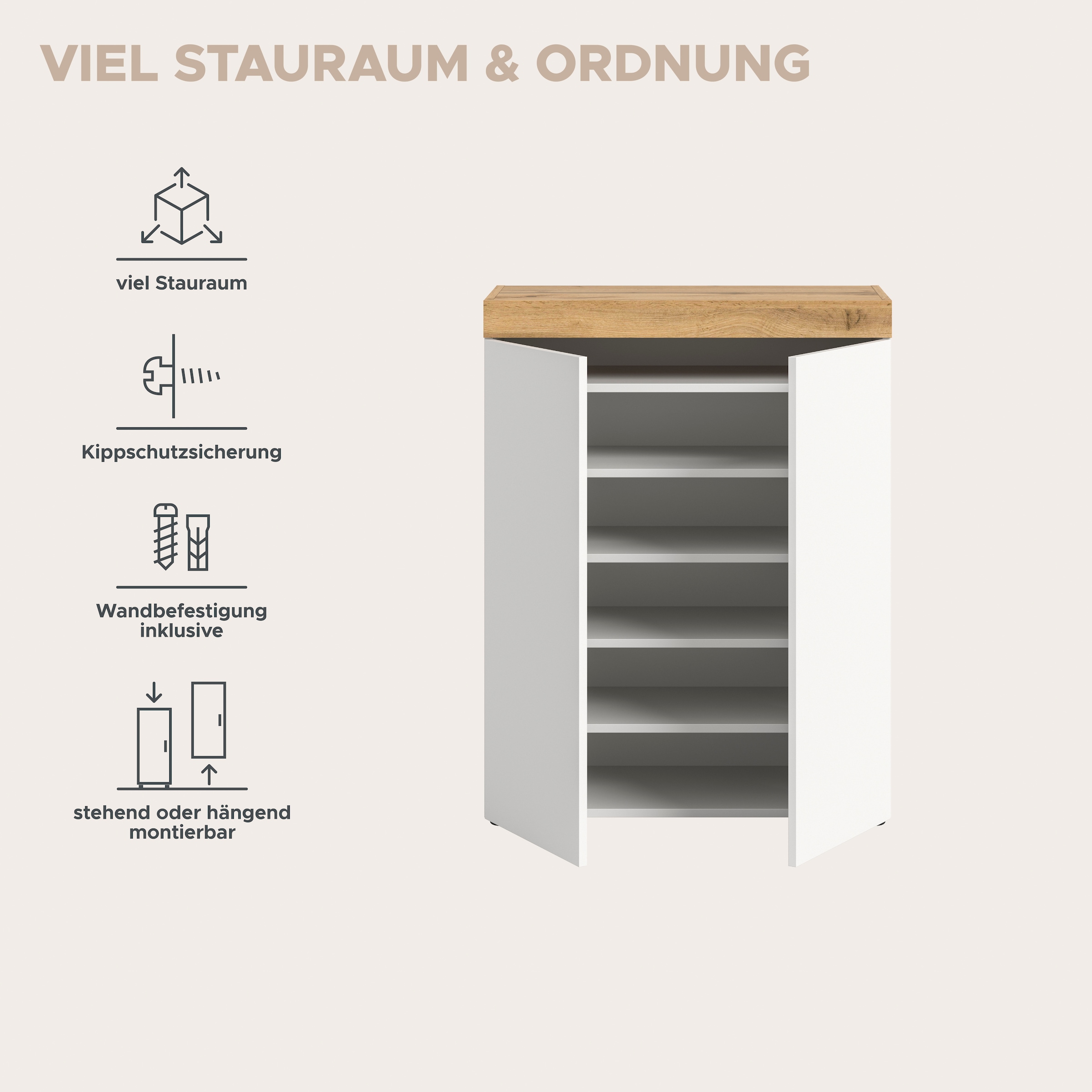GOODproduct Schuhschrank »MAMBO, TOPSELLER!, Breite 77cm, stehend & hängend, push-2-open« 2 farbige Ausführung, 1 Stk. tlg. Schuhschrank, Schuhkommode, Flur, Diele