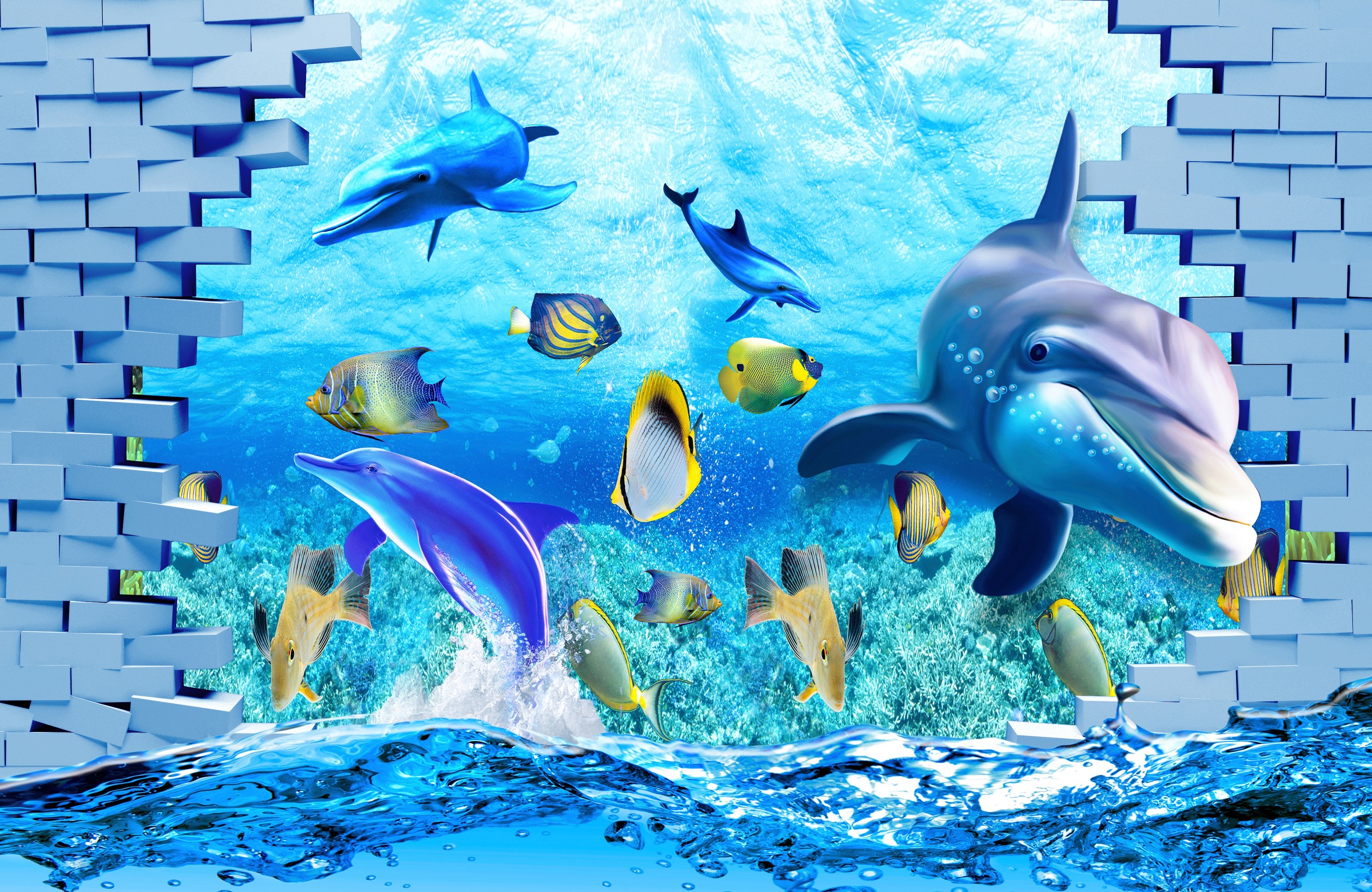 Image of Papermoon Fototapete »3D DESIGN-DELFIN IM MEER«, Vliestapete, hochwertiger Digitaldruck, inklusive Kleister bei Ackermann Versand Schweiz