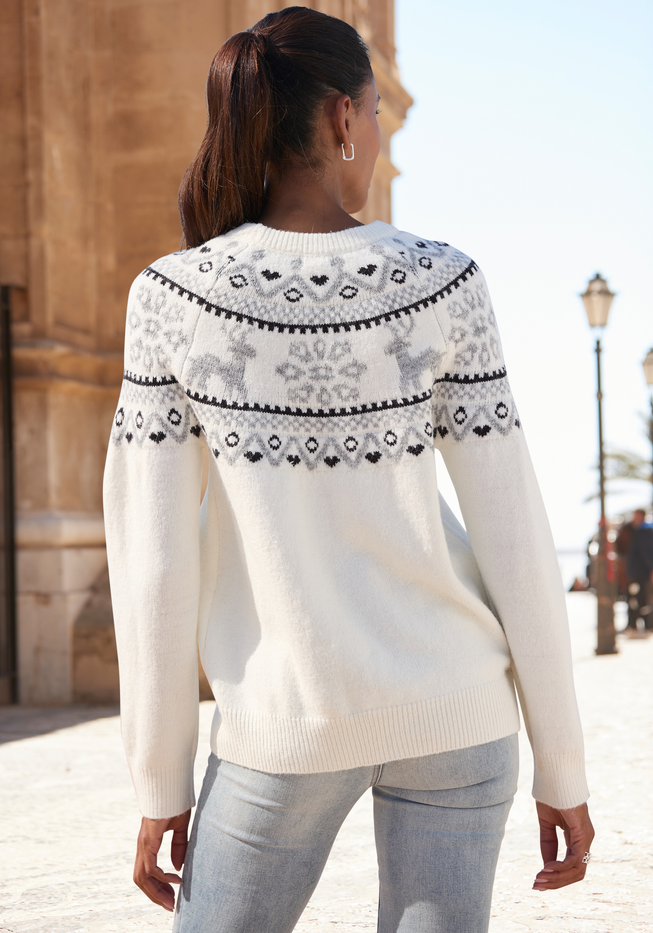 LASCANA Pull norvégien aus weichem Strick, Weihnachtspullover, Strickpullover mit Wintermotiv
