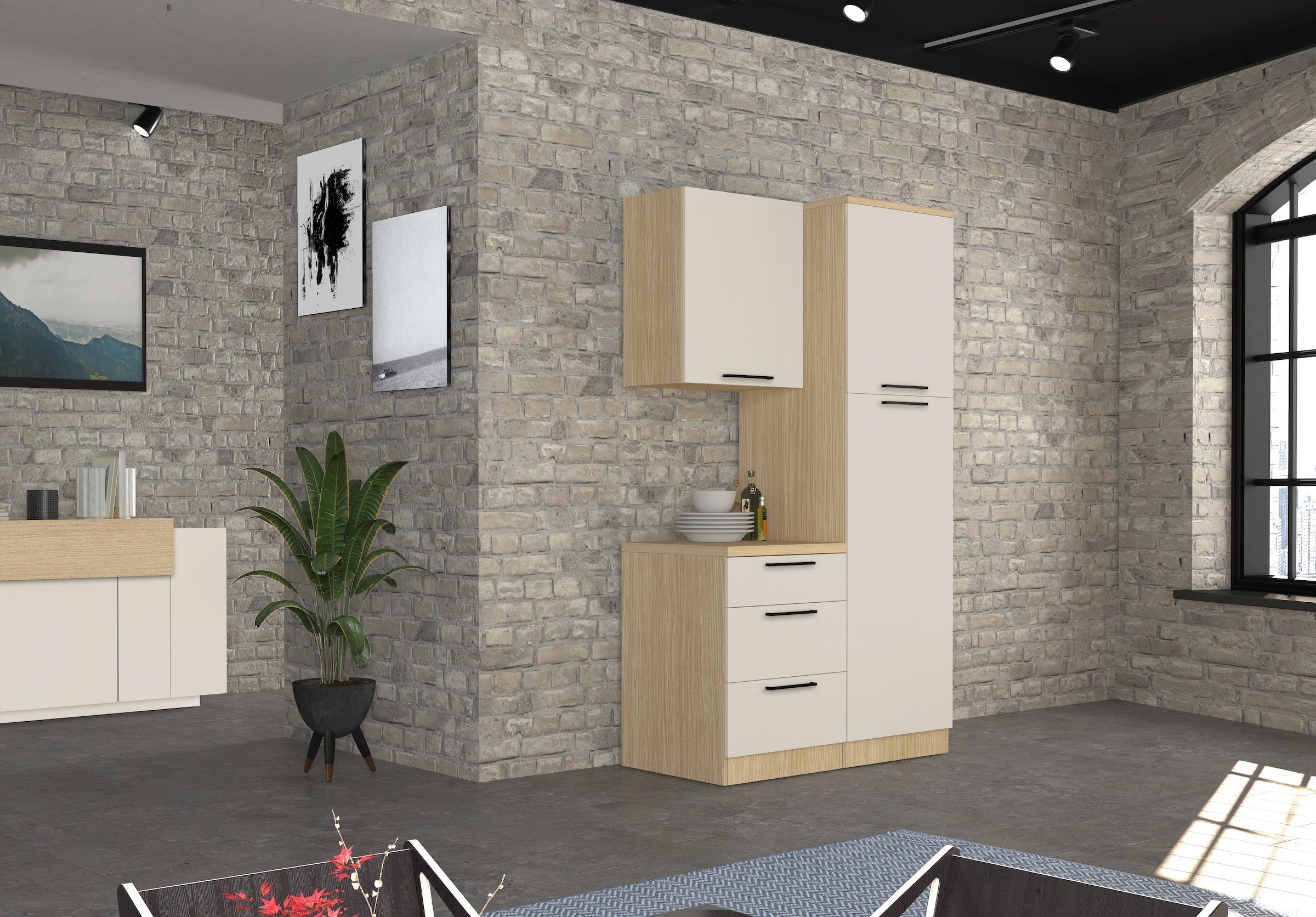 KOCHSTATION Armoire à provisions »Luna, Hochschrank, Küchenvorratsschrank, Speiseschrank, Made in Italy« B/T/H: 60×60×214,5 cm, mit 6 grosszügigen Fächern