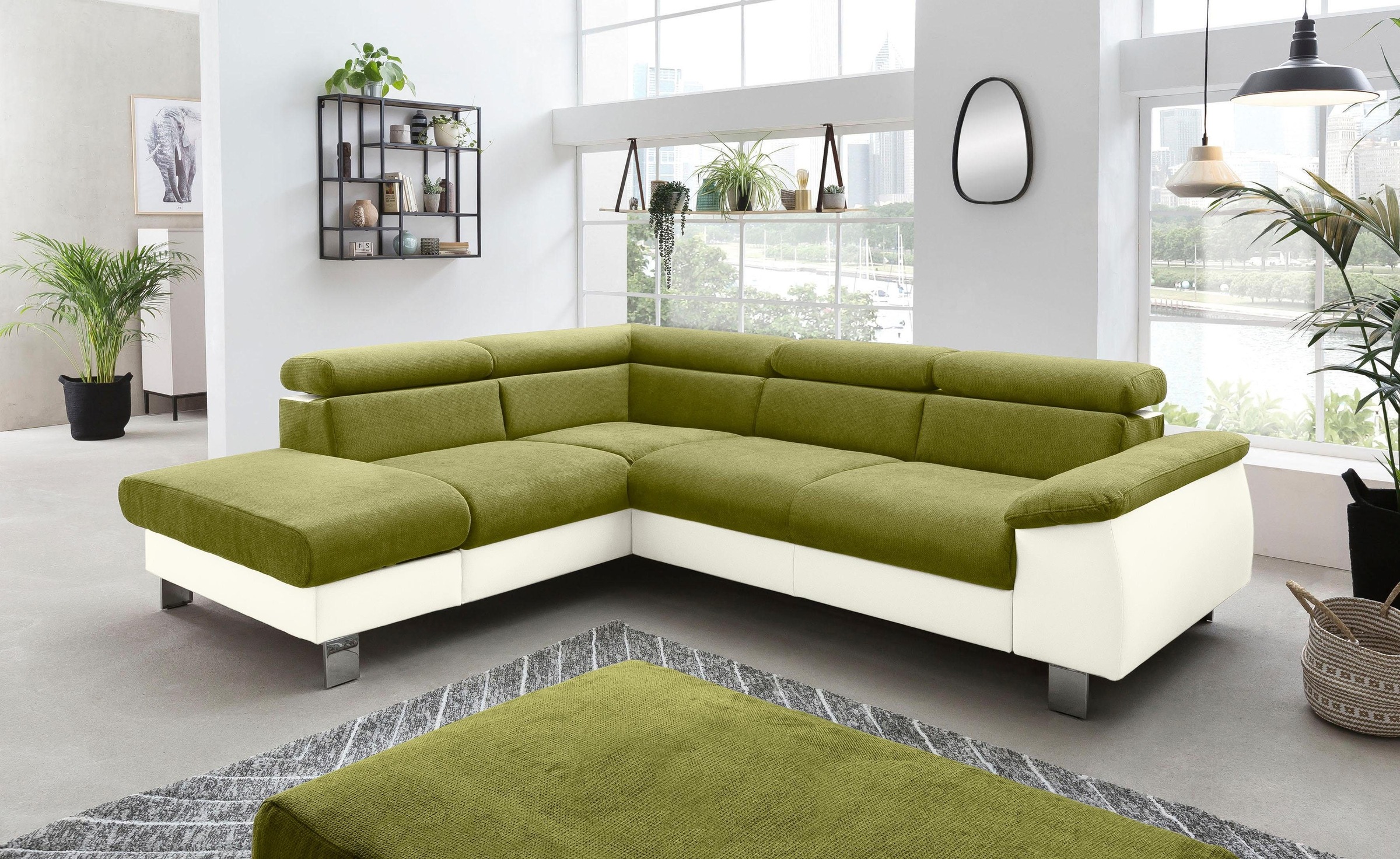 COTTA Ecksofa »Komaris L-Form mit Kopfteilverstellung«, wahlweise mit Bettfunktion, Bettkasten & Beleuchtung