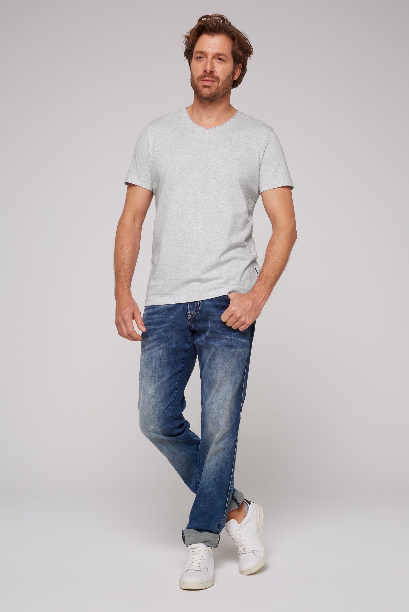 CAMP DAVID V-Shirt, (2 tlg.), gerade Form, Baumwolle, V-Ausschnitt