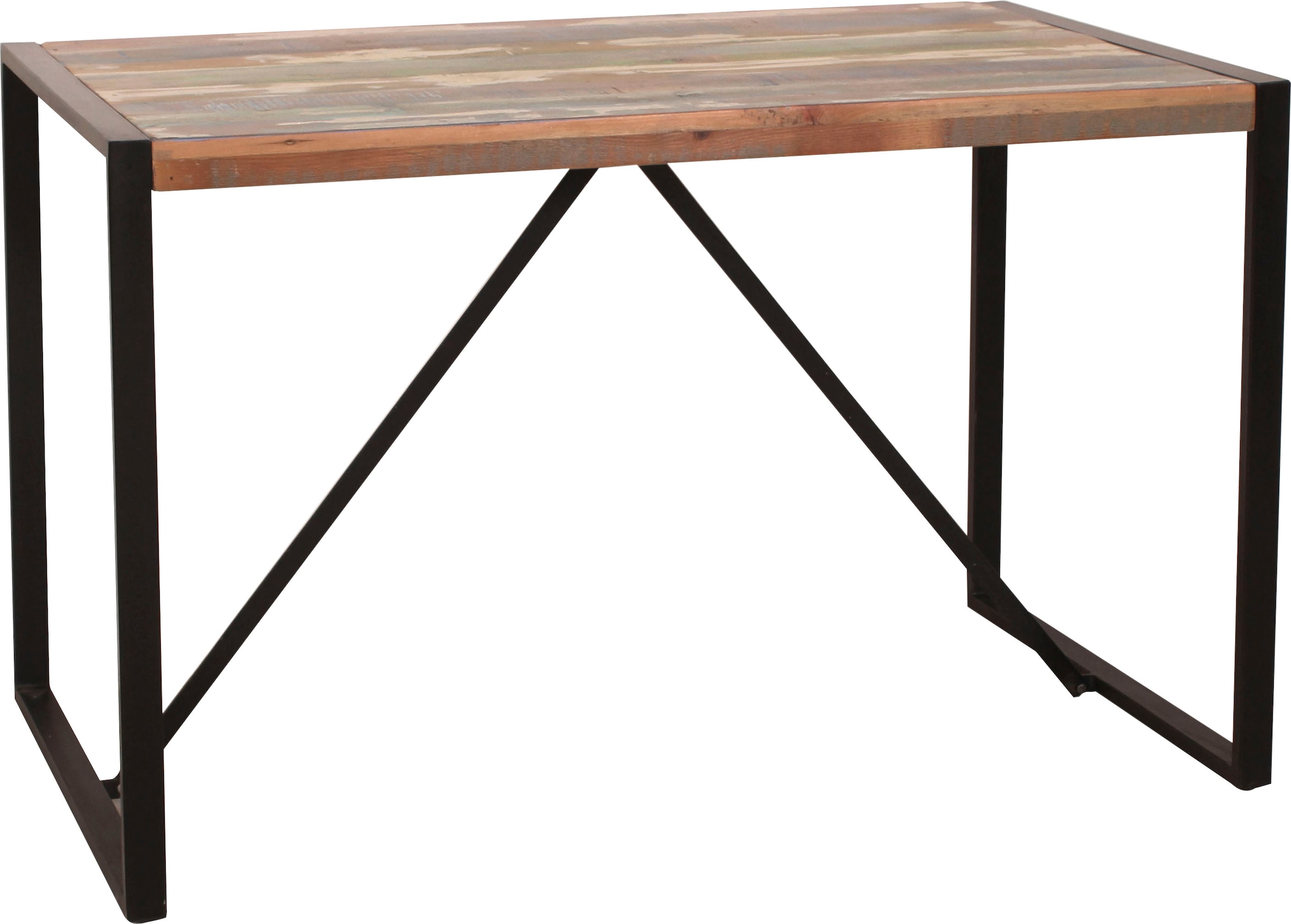SIT Table de salle à manger »Basel aus Altholz 120x70 cm mit Kufengestell & Unikat-Charakter« Bois ancien peint en couleurs vives avec structure à patins noire et traverses