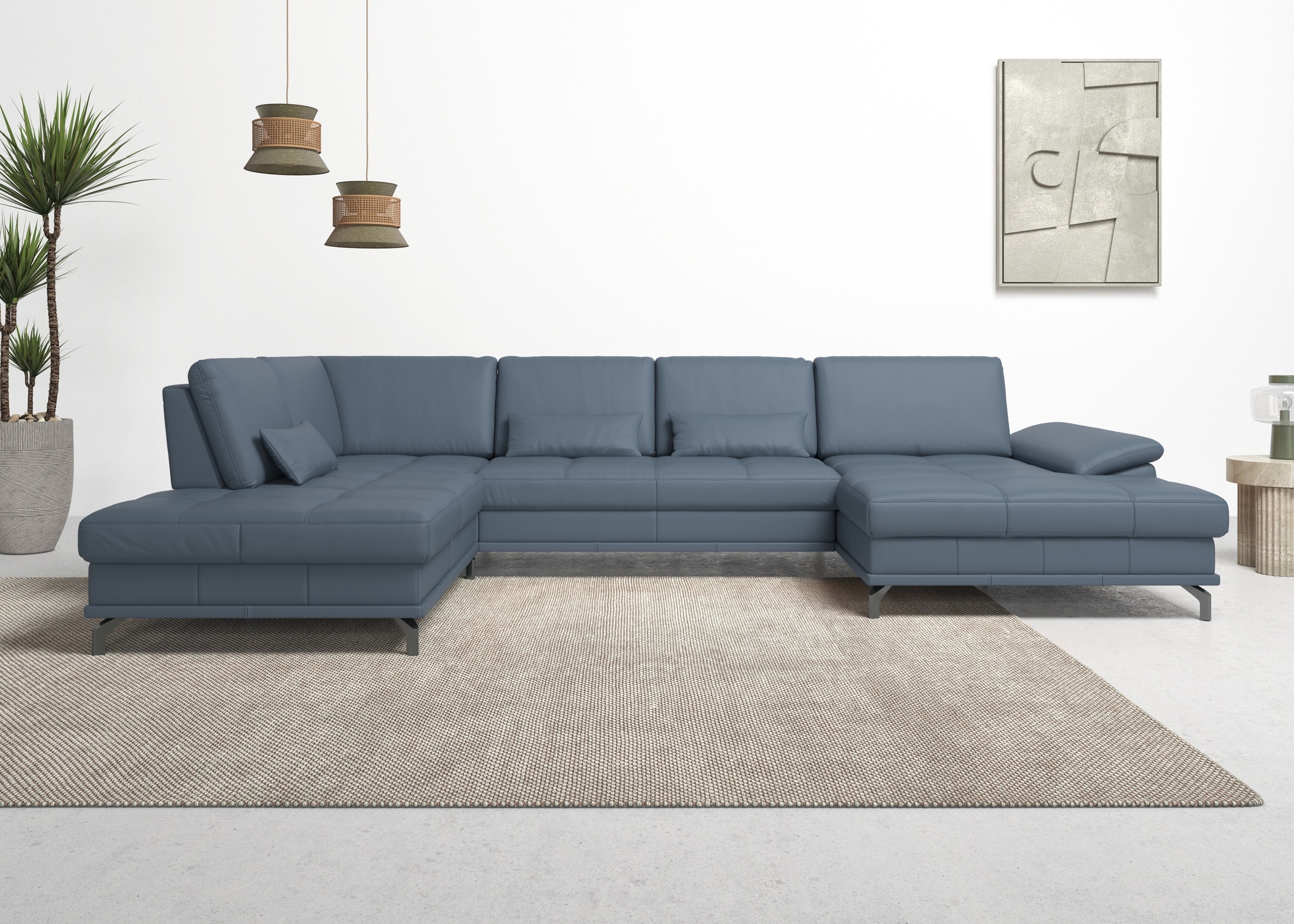 Image of GOODproduct Wohnlandschaft "Costello U-Form, Sitztiefen- & Armteilverstellung, 3 Nierenkissen" optional Schlaffunktion & Stauraum, Federkern, Leder