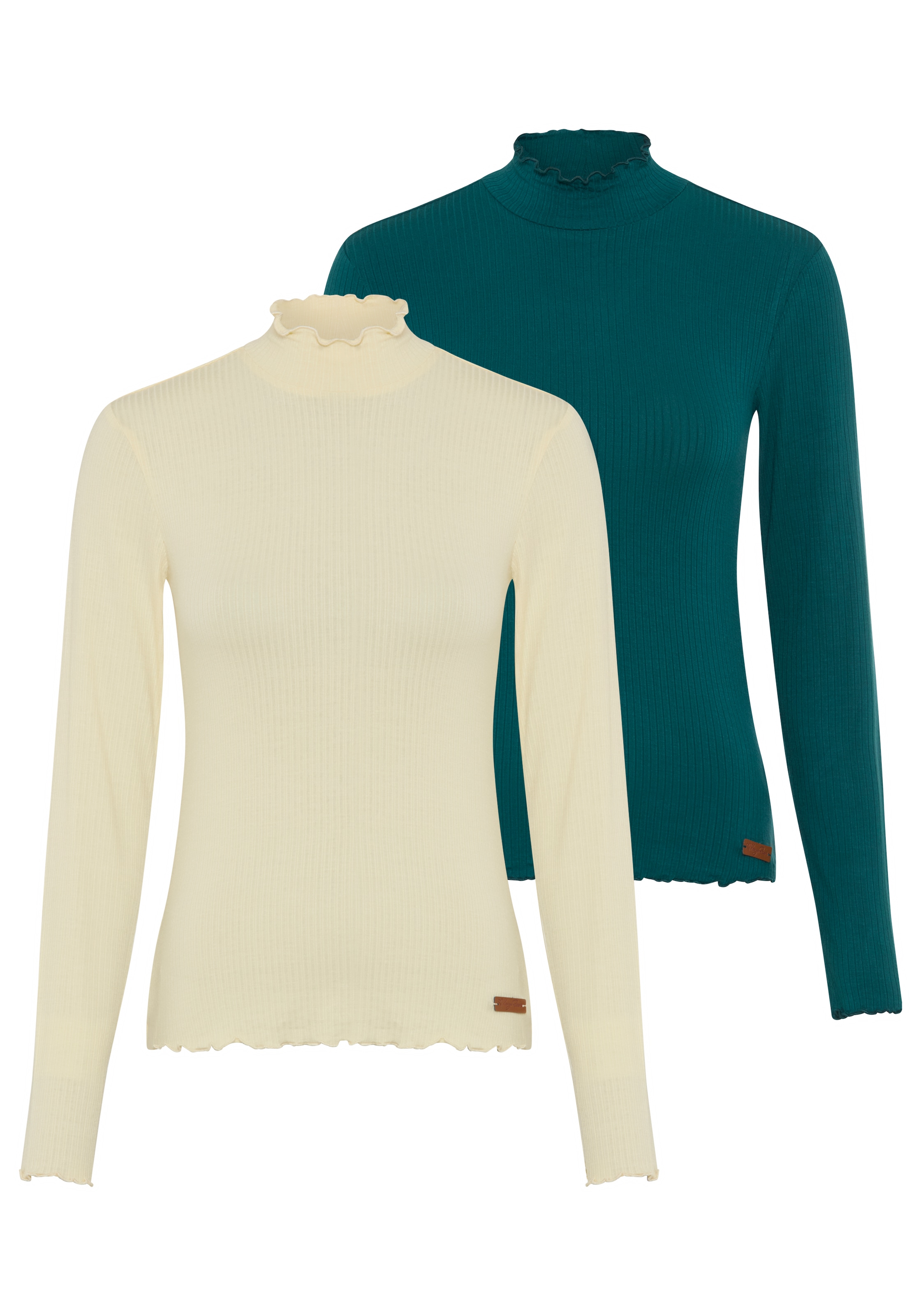KangaROOS Langarmshirt Packung, 2 figurbetonte Passform, hüftlange Schnittform, aus Ripp Jersey