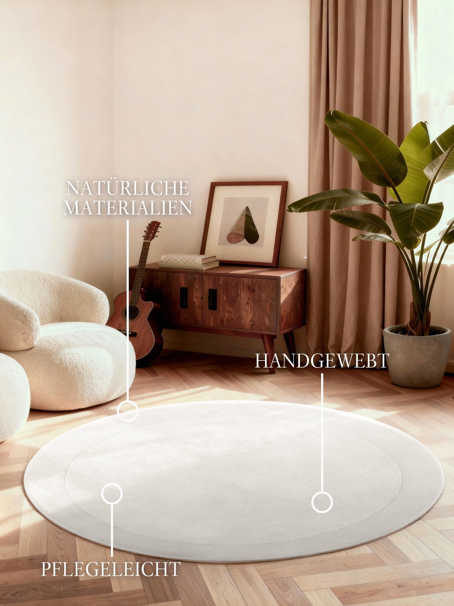 THE RUGS Villeroy & Boch 1812 Kari Handmade Soft Wool Blend Bordered Rug in Cream | Size: 200cm diameter