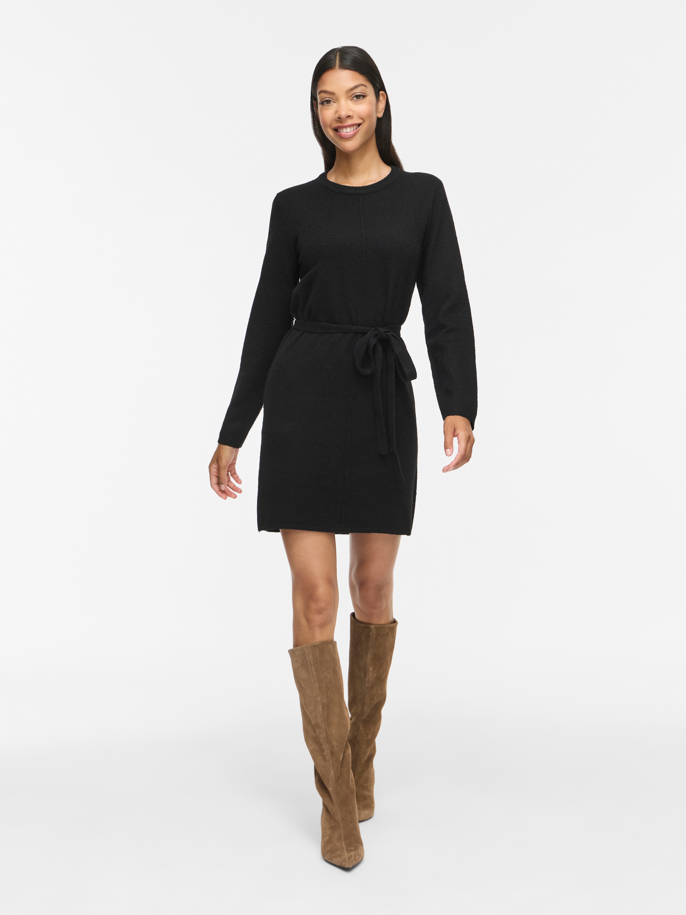 Vila Robe en tricot »VILIGA L/S O-NECK BELTED KNIT DRESS-NOOS« mélange de matériaux, coupe normale