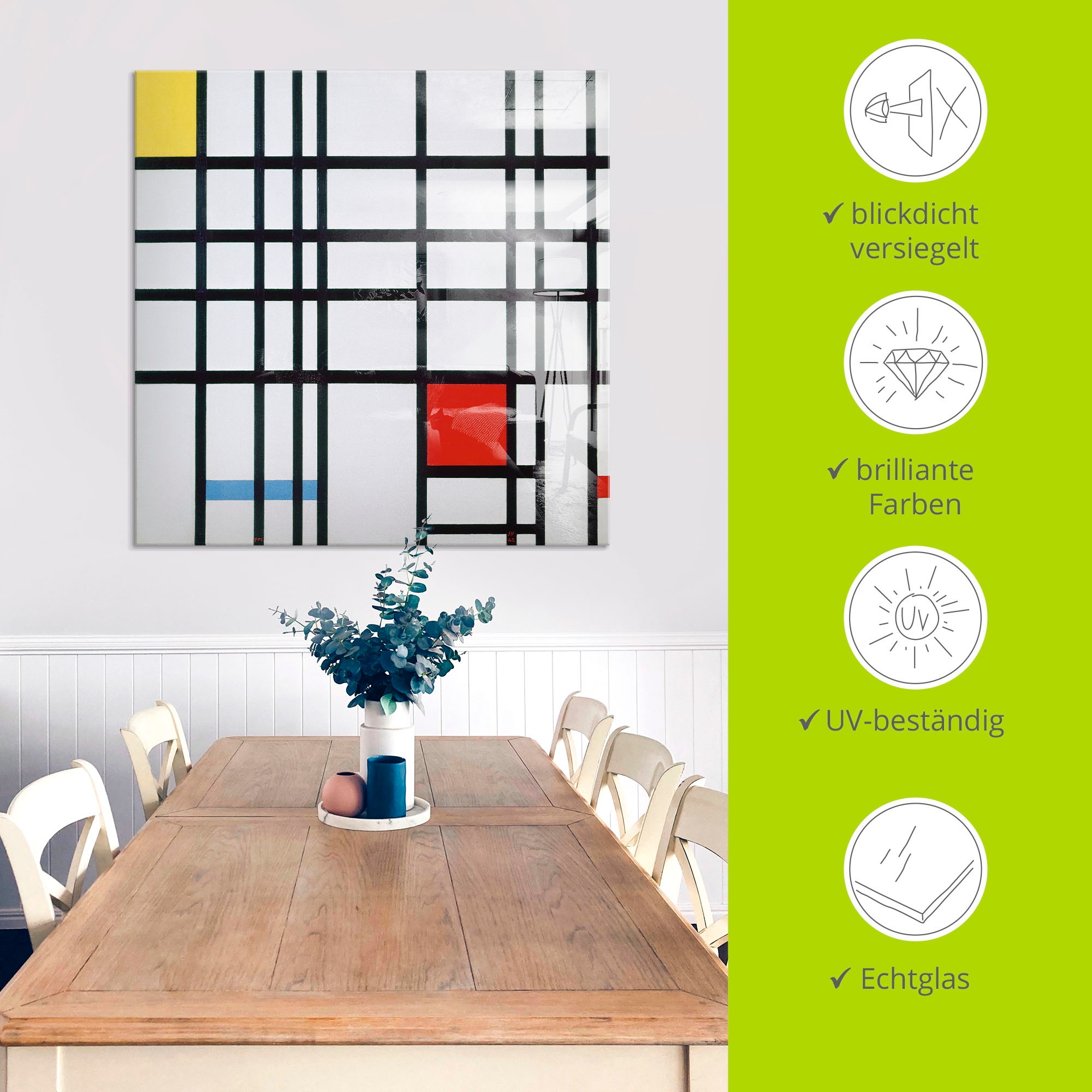 Artland Glasbild »Komposition mit rot blau und gelb.«, Muster, (1 St.), in verschiedenen Grössen