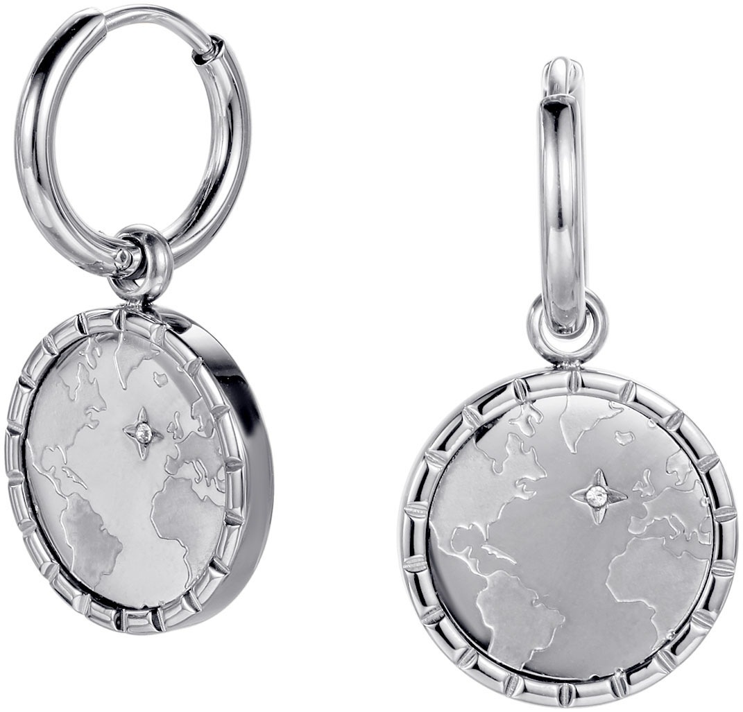 Image of Firetti Paar Creolen "Schmuck Geschenk Edelstahl Ohrschmuck Ohrringe Planet Earth Welt" mit Zirkonia (synth.) - Einhänger abnehmbar