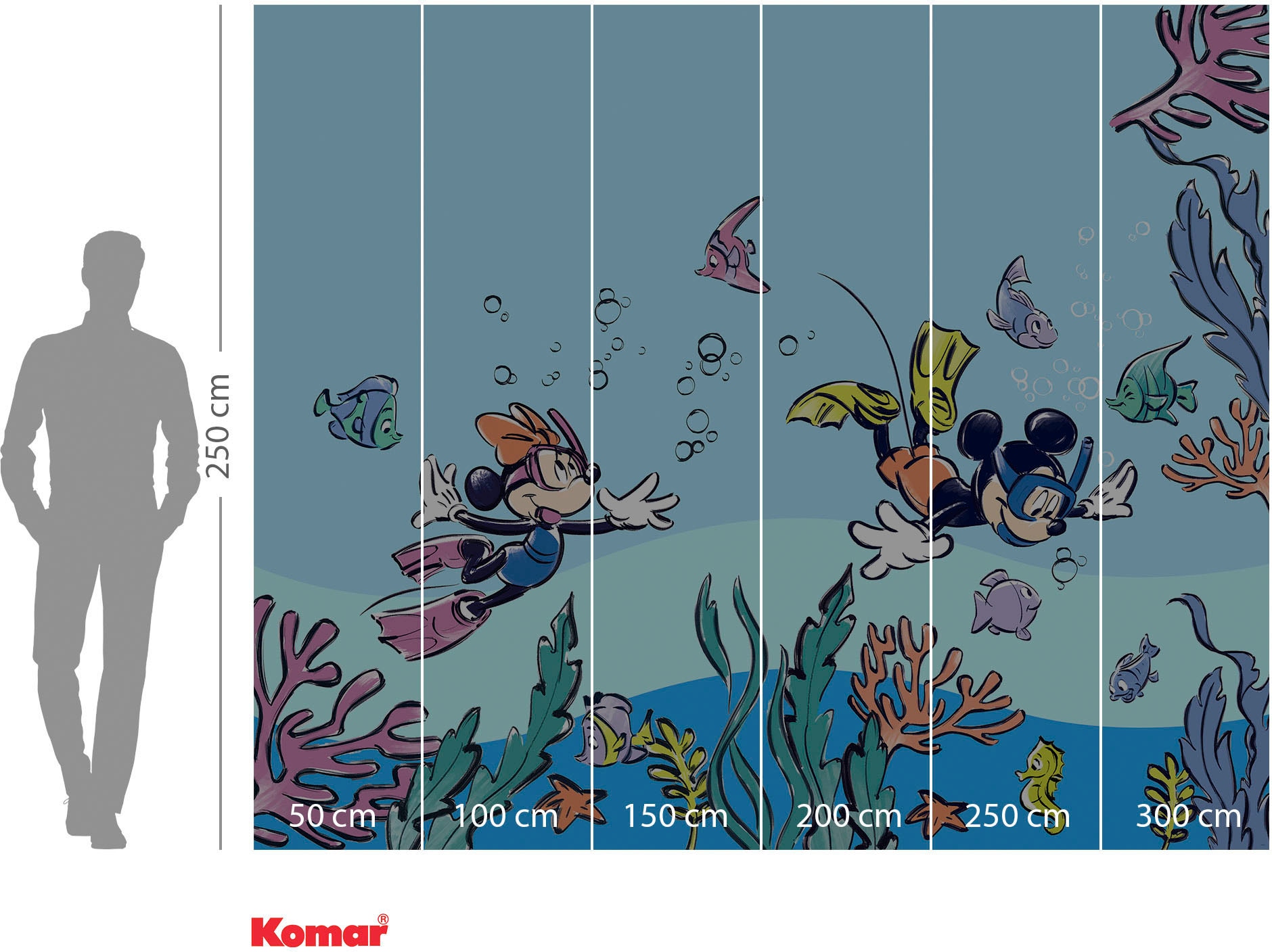 Komar Fototapete »Digitaldruck Vlies - Mickey & Minnie Coral Reef - Grösse 300 x 250 cm«, bedruckt, Kinderzimmer