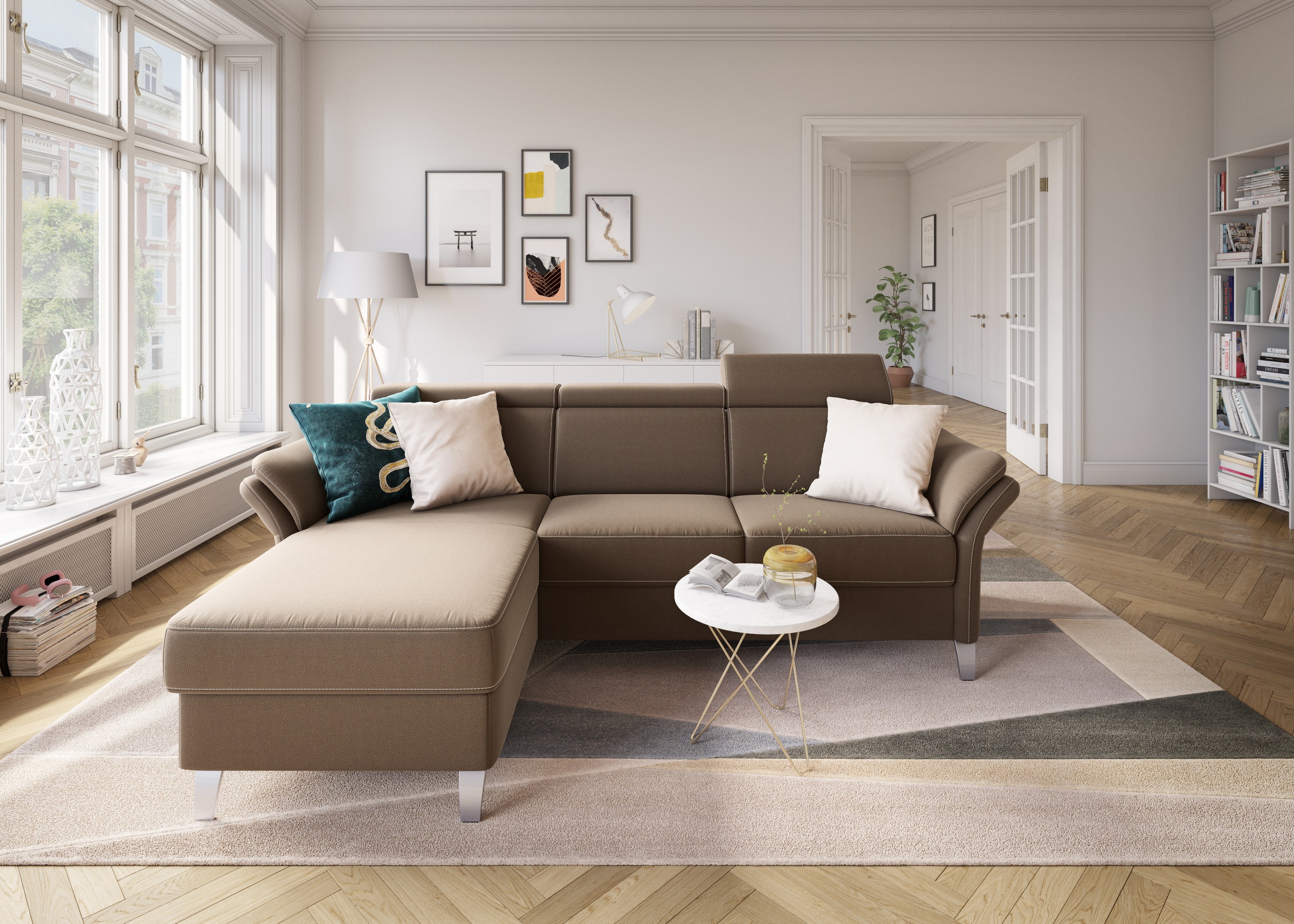 sit&more Ecksofa »Vincenzo L-Form«, inklusive Kopfteilverstellung, wahlweise mit Bettfunktion, Bettkasten