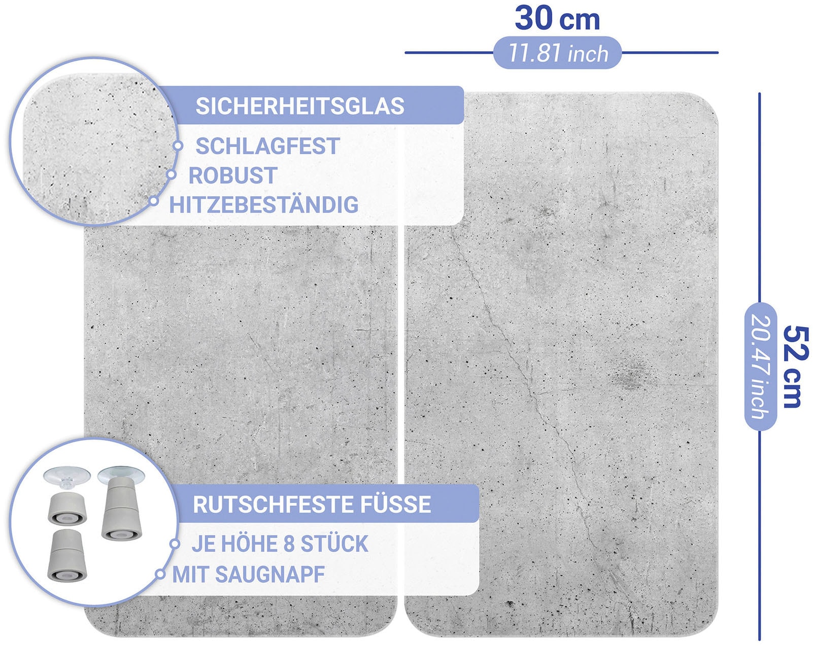 WENKO Herd-Abdeckplatte »Universal Modell Beton«, (Set, 2 tlg.), Herdabdeckung für alle Herdarten, kratzfest, mit rutschfesten Füssen