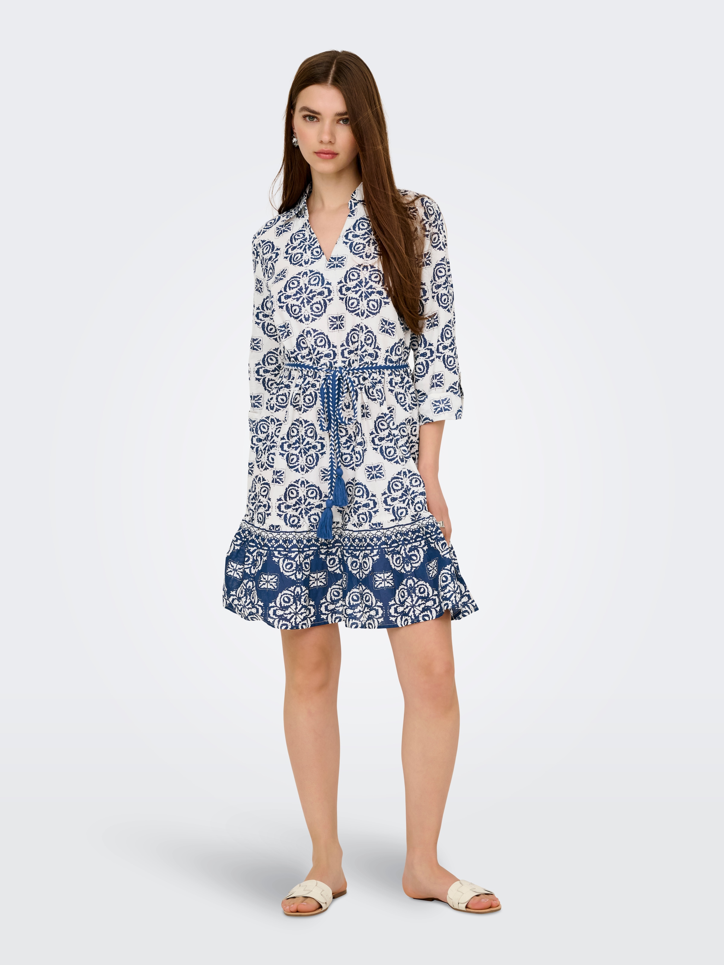 JDY Tunikakleid »JDYANNA 7/8 DRESS WVN«, mit Volant und Bindegürtel