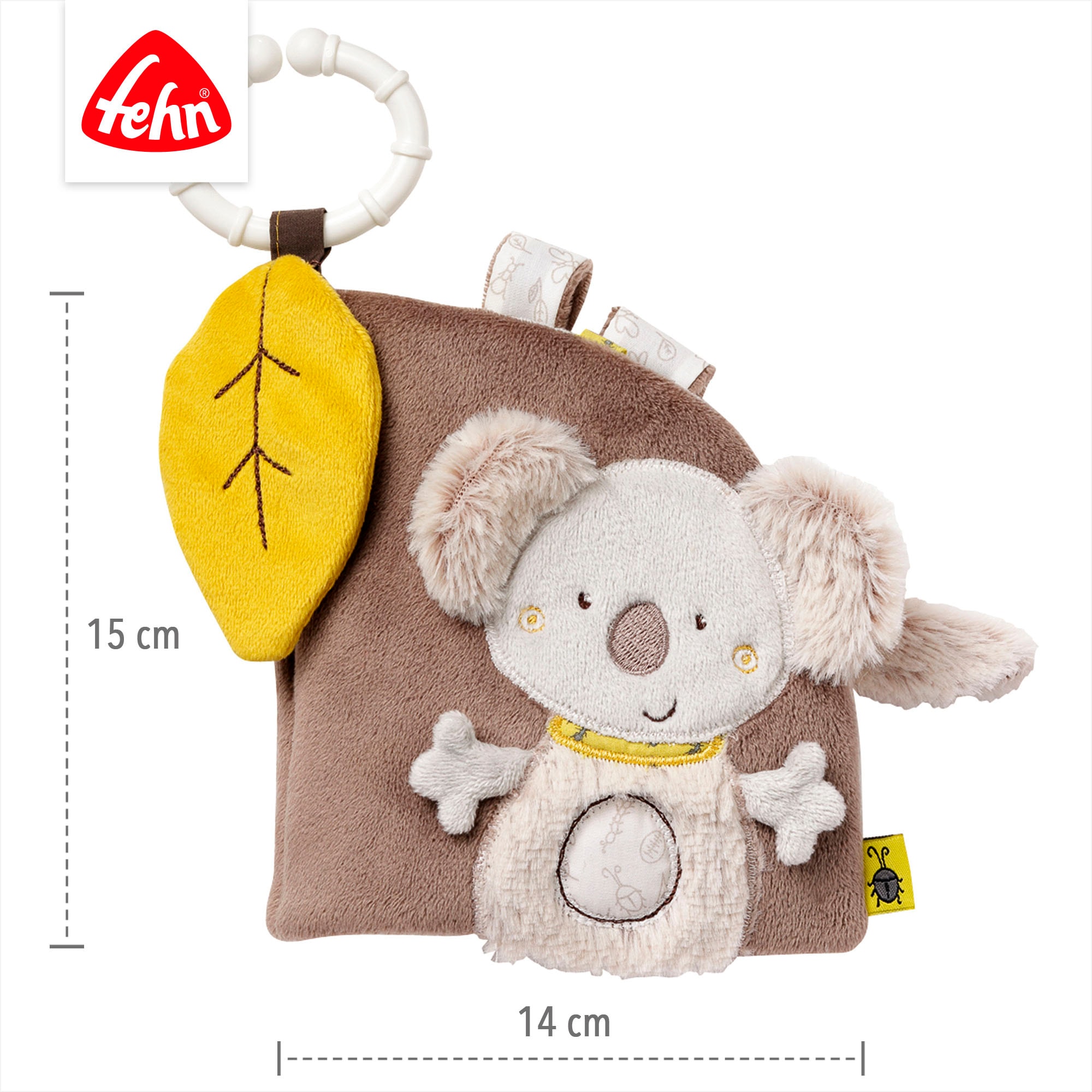 Fehn Greifspielzeug »Australia, Stoffbuch«, mit Ring zur Befestigung an Kinderwagen, Babyschale oder Bett
