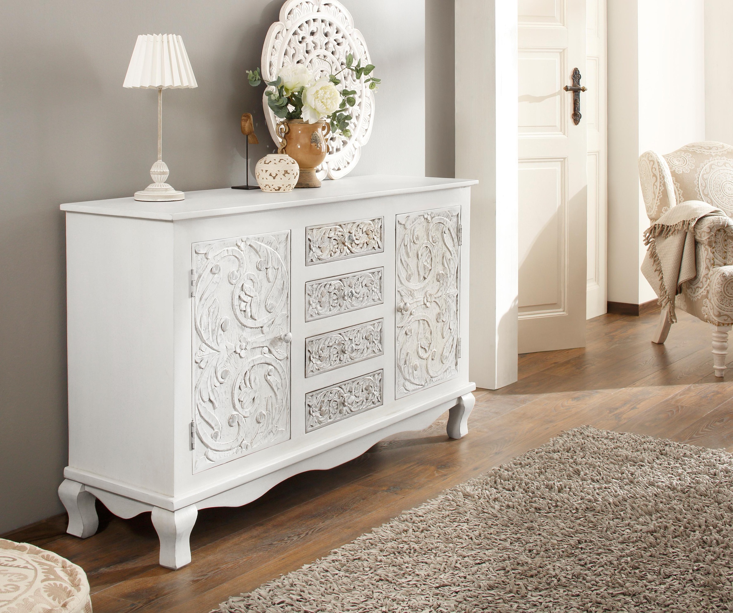Image of GOODproduct Sideboard "Rajat" Kommode aus Mangoholz mit Türfrontfräsungen, Breite 140 cm