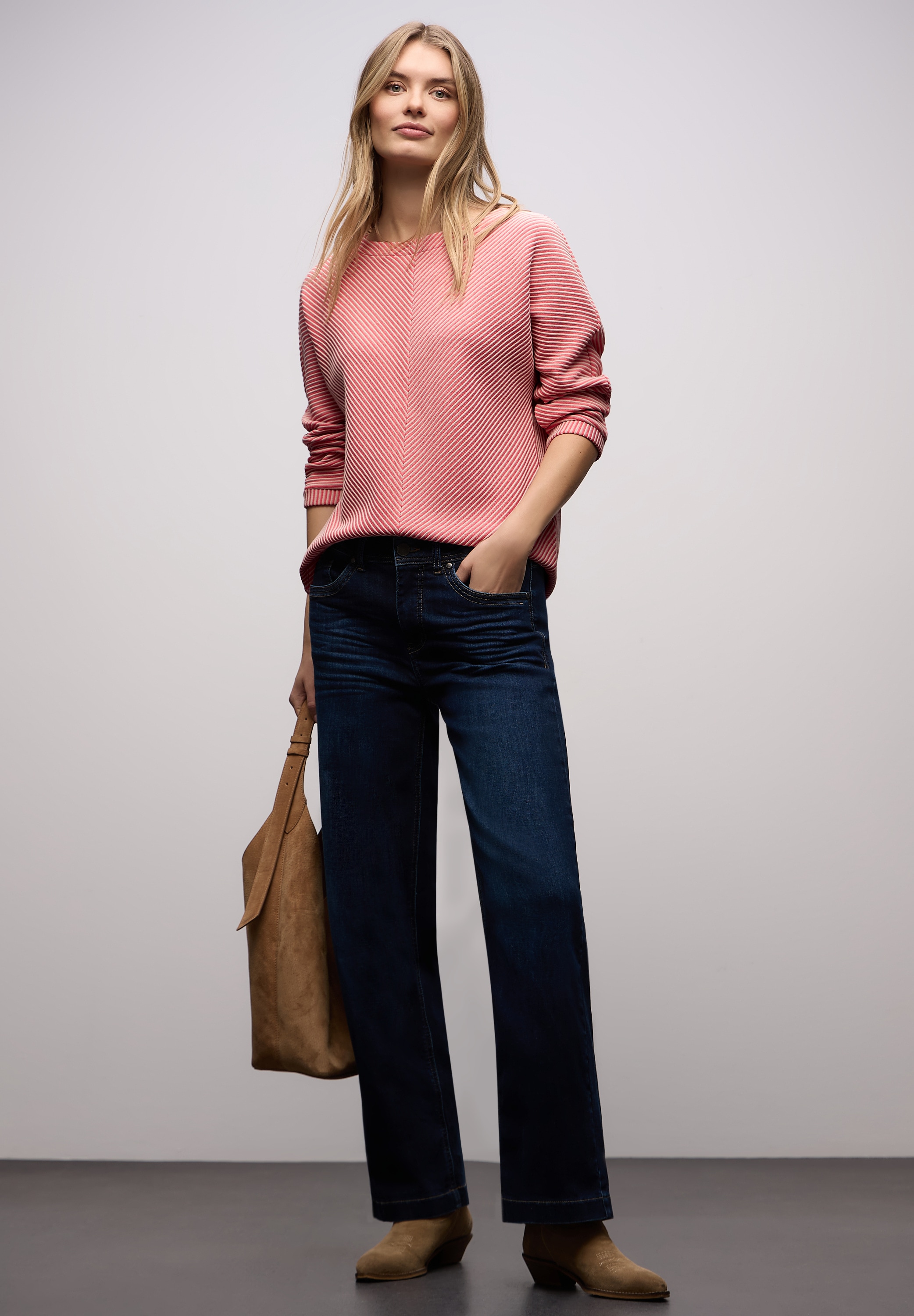 STREET ONE Strickpullover 3/4-Arm mit Two-Tone-Effekt und feinem Strukturmuster