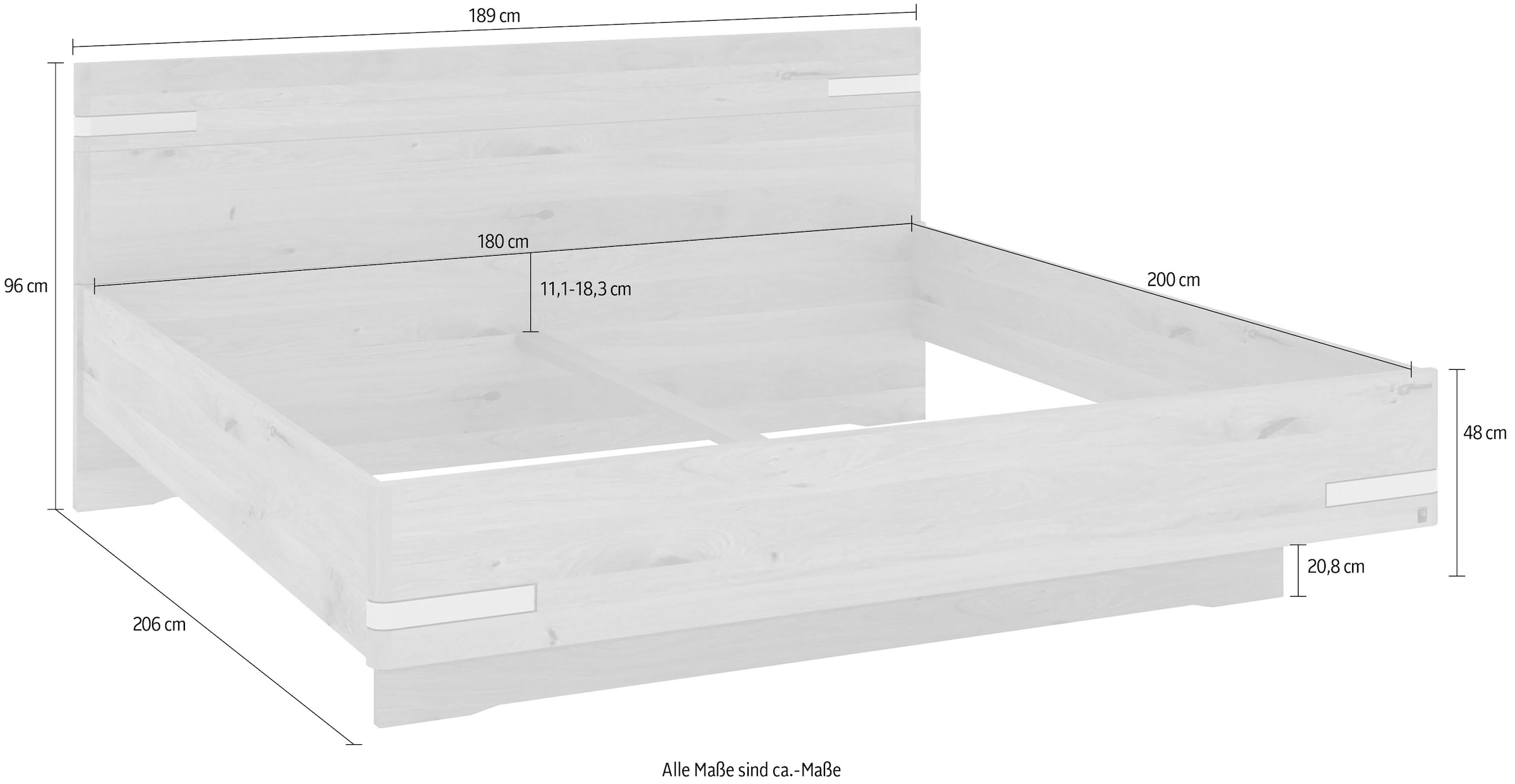 Musterring Holzbett »Savona, Bettgestell, Bettrahmen, teilmassiv Bianco-Eiche« Belastbarkeit 220 Kg, 4-fache Liegehöhenverstellung, MADE IN GERMANY,  Kopfteil in Bianco-Eiche massiv, Details in Chrom, verschiedene Grössen