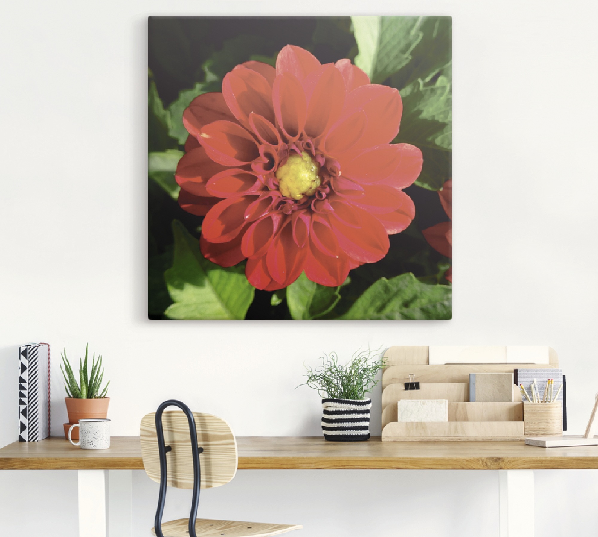 Artland Leinwandbild »Rote Dahlienblüte«, Blumen, (1 St.), auf Keilrahmen gespannt