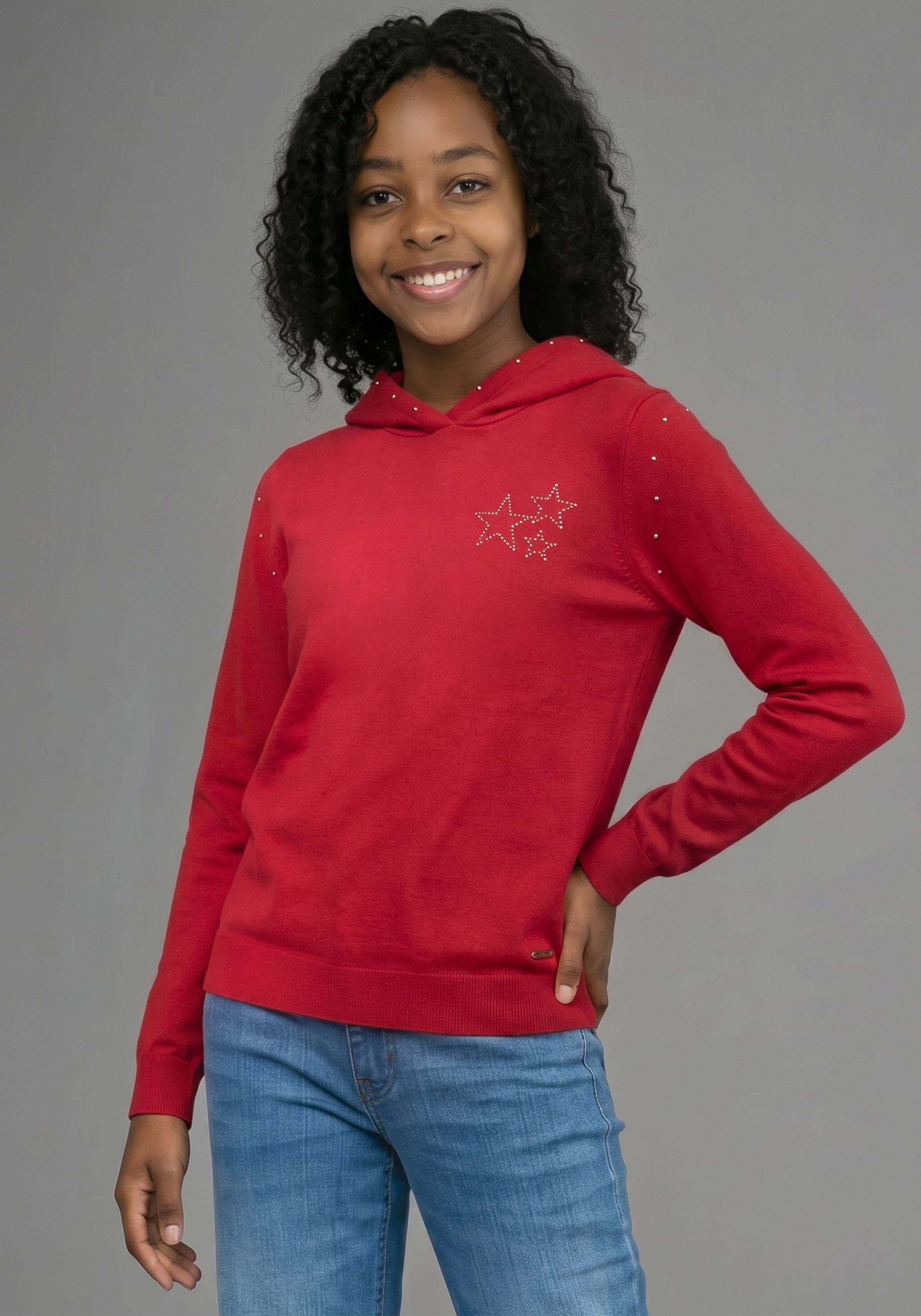 Image of Bruno Banani Sweatshirt "Hoodie mit Nieten-Details an Kapuze und Sternen im Nietendesign", Sweatshirt mit Nietenverziehrung, aus weiche Interlockware