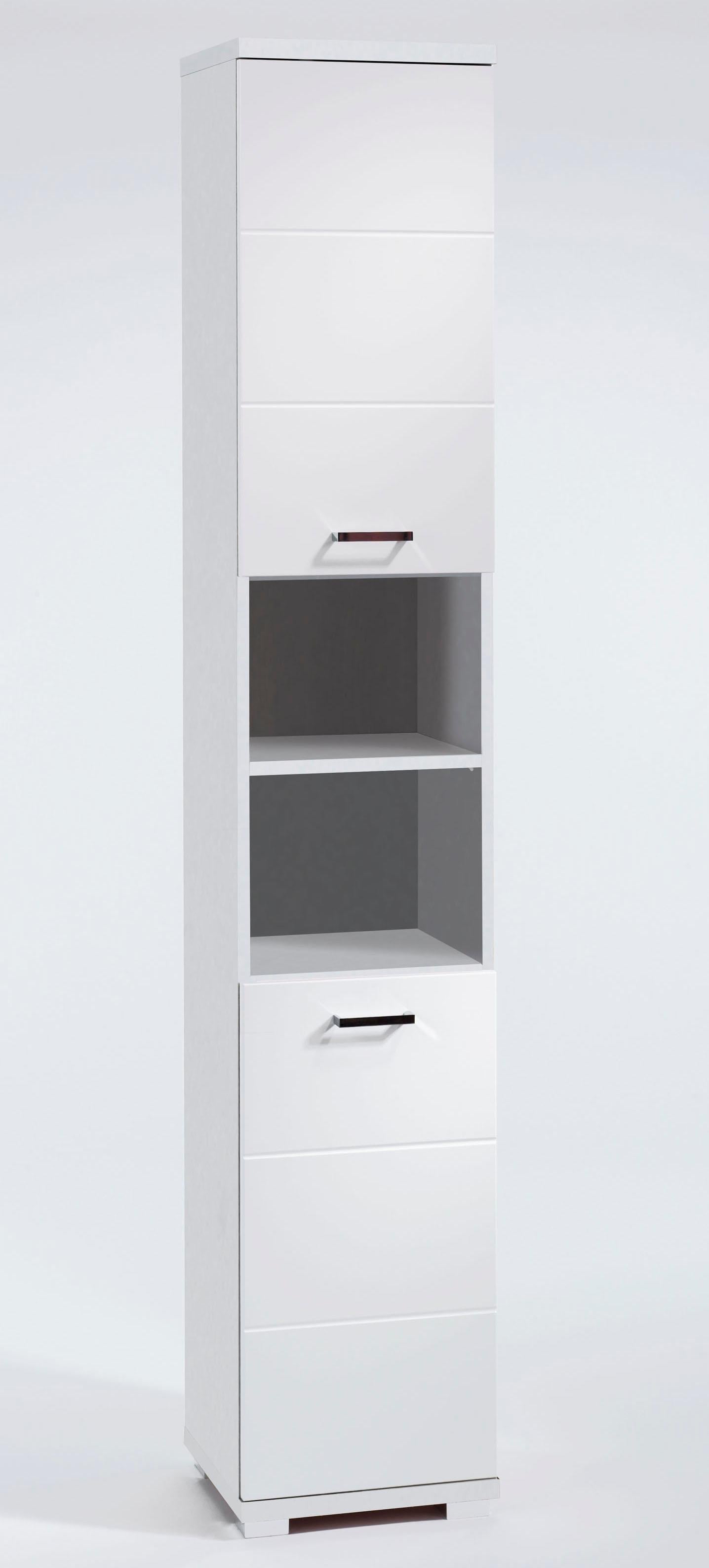 Image of Homexperts Hochschrank »Nusa«, Breite 35 cm, Badezimmerschrank mit Metallgriffen, welchselbarer Türanschlag und 2 praktische offene Fächer, MDF-Front in Hochglanz-Optik bei Ackermann Versand Schweiz