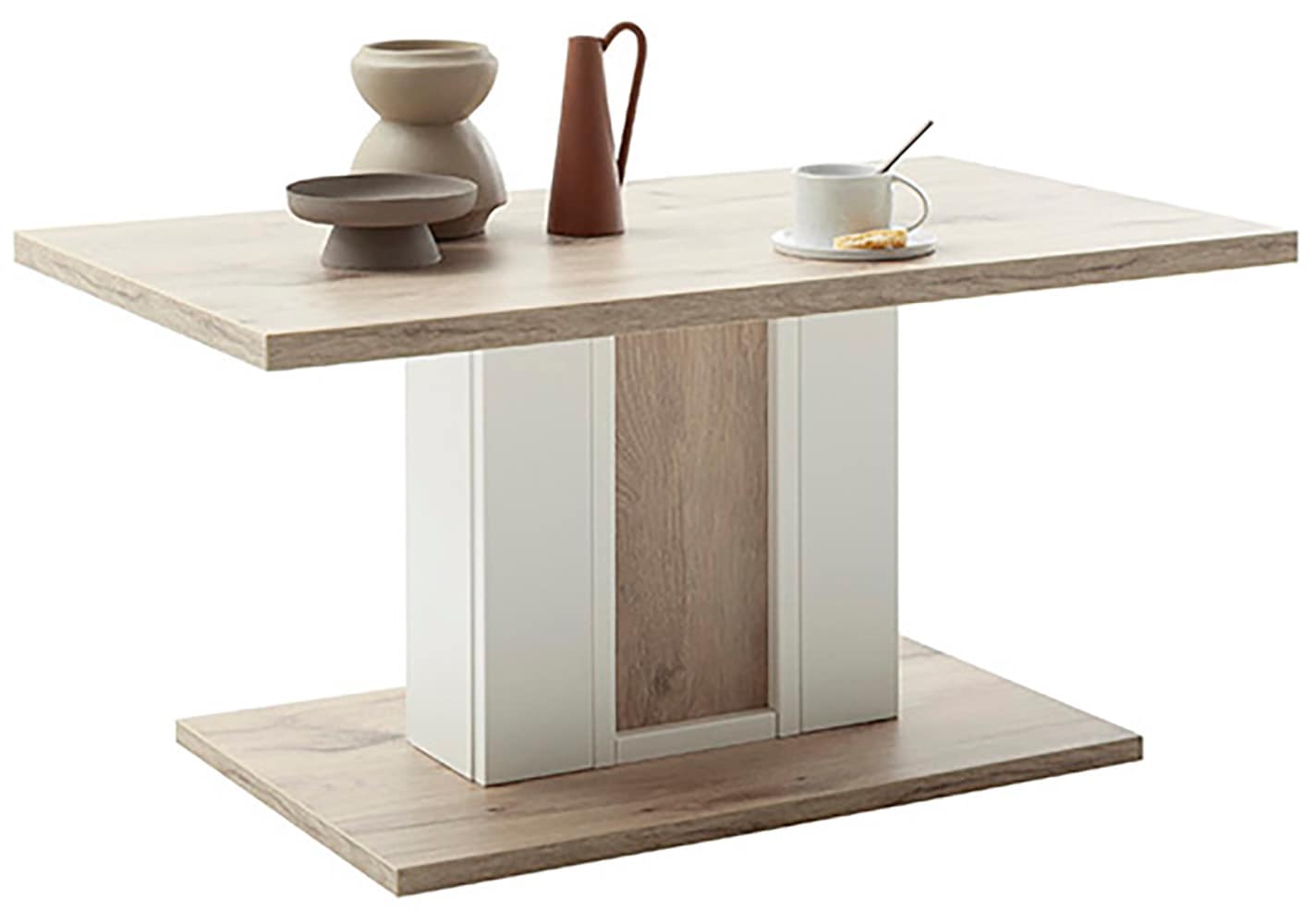 MCA furniture Table basse »SANTERNO Couchtisch mit Säule« 1 cuis tlg. Tisch, Soft White/Viking Oak, mit Säule, belastbar 50kg, Breite 95 cm