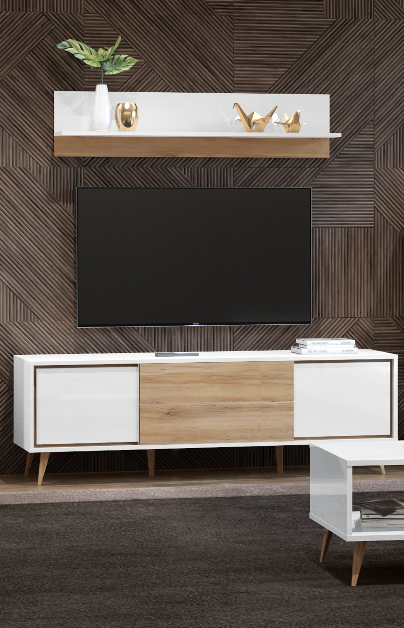 GOODproduct Tableau TV »Vida« (H/L/P) : 58/180/47 cm,  Laqué UV, haute brillance, fonction soft-close et push-to-open