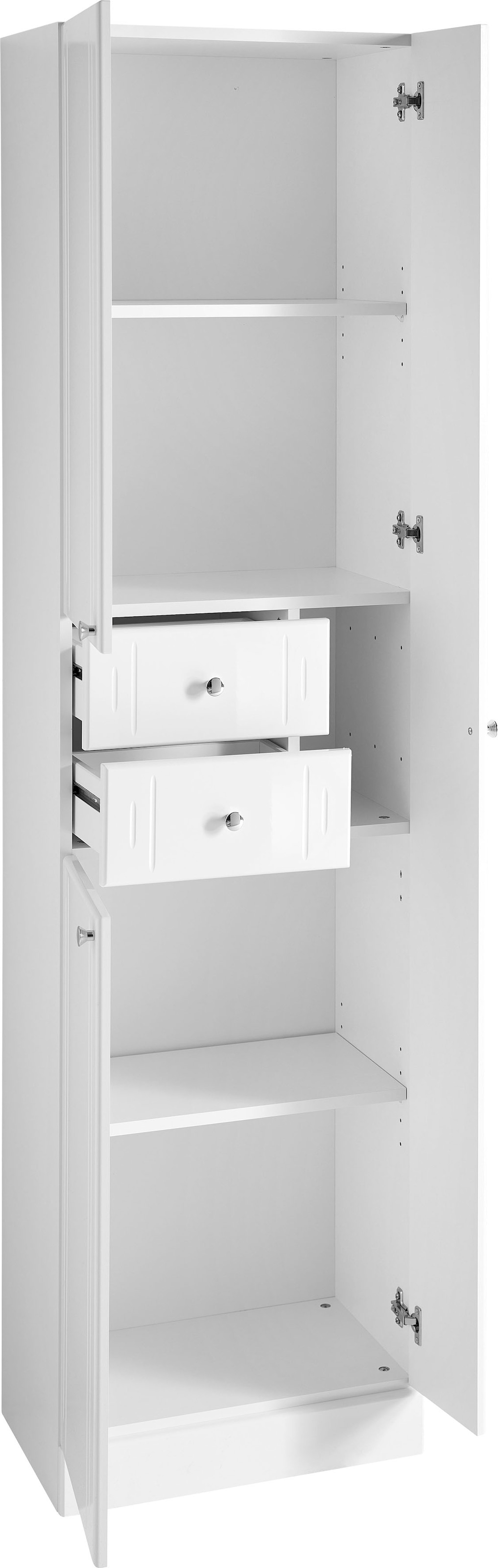 Saphir Armoire haute »Quickset 955 Badschrank, 50 cm breit, 3 Türen, 2 Schubladen« Armoire haute de salle de bains avec amortisseur de porte, poignées chromées brillantes