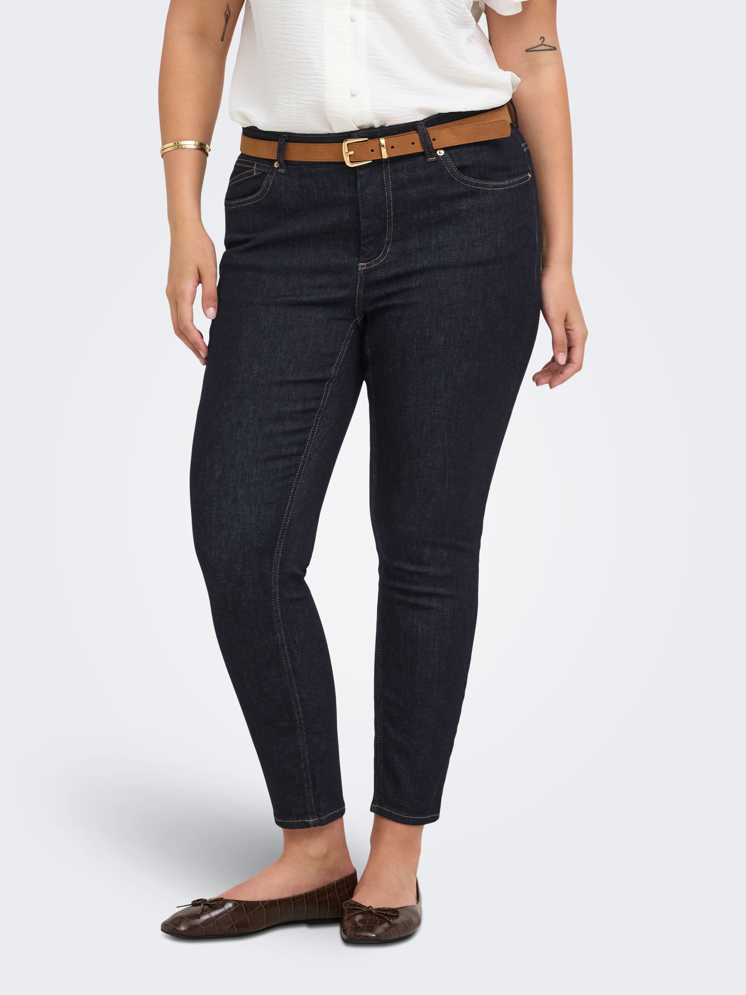 Image of ONLY CARMAKOMA Skinny-fit-Jeans "CARWILLY REG SKINNY ANK DNM BOX NOOS" Baumwollmischung, Regular Waist