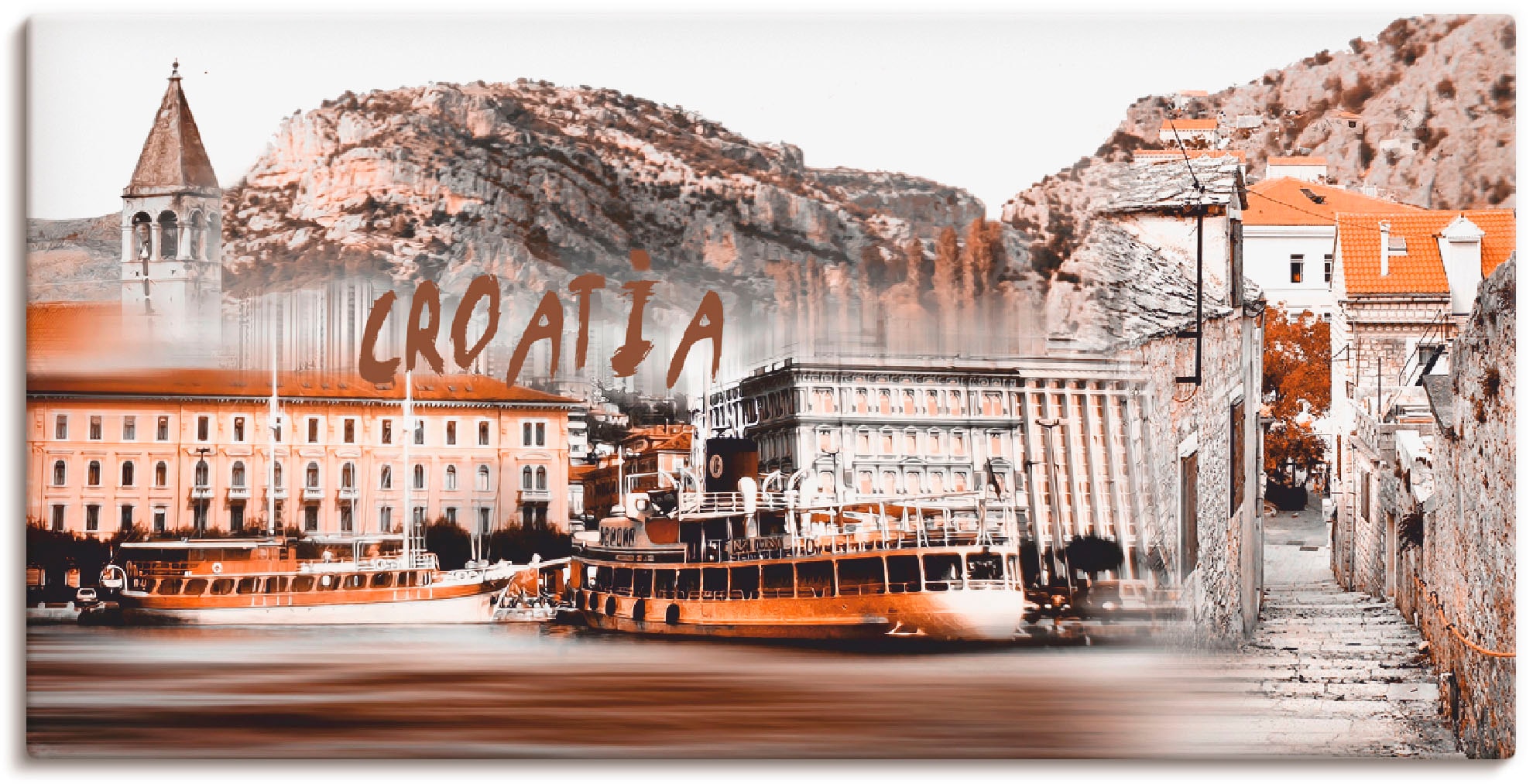 Image of Artland Leinwandbild "Kroatien Skyline abstrakte Collage" Kroatien 1 Stk. tlg. auf Holzrahmen gespannt