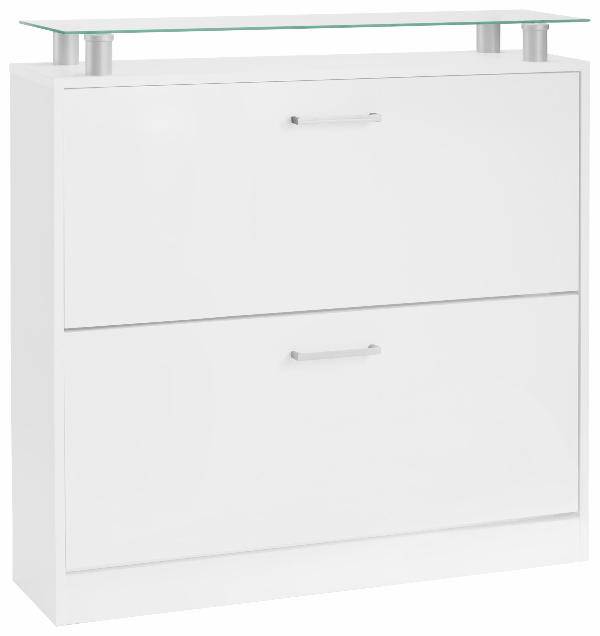 Image of borchardt Möbel Schuhschrank "Finn, Schuhregal, Schuhkipper für 12-16 Paar Schuhe" 2 Klappen mit Doppelschuhtrommeln, Glasablage, platzsparend