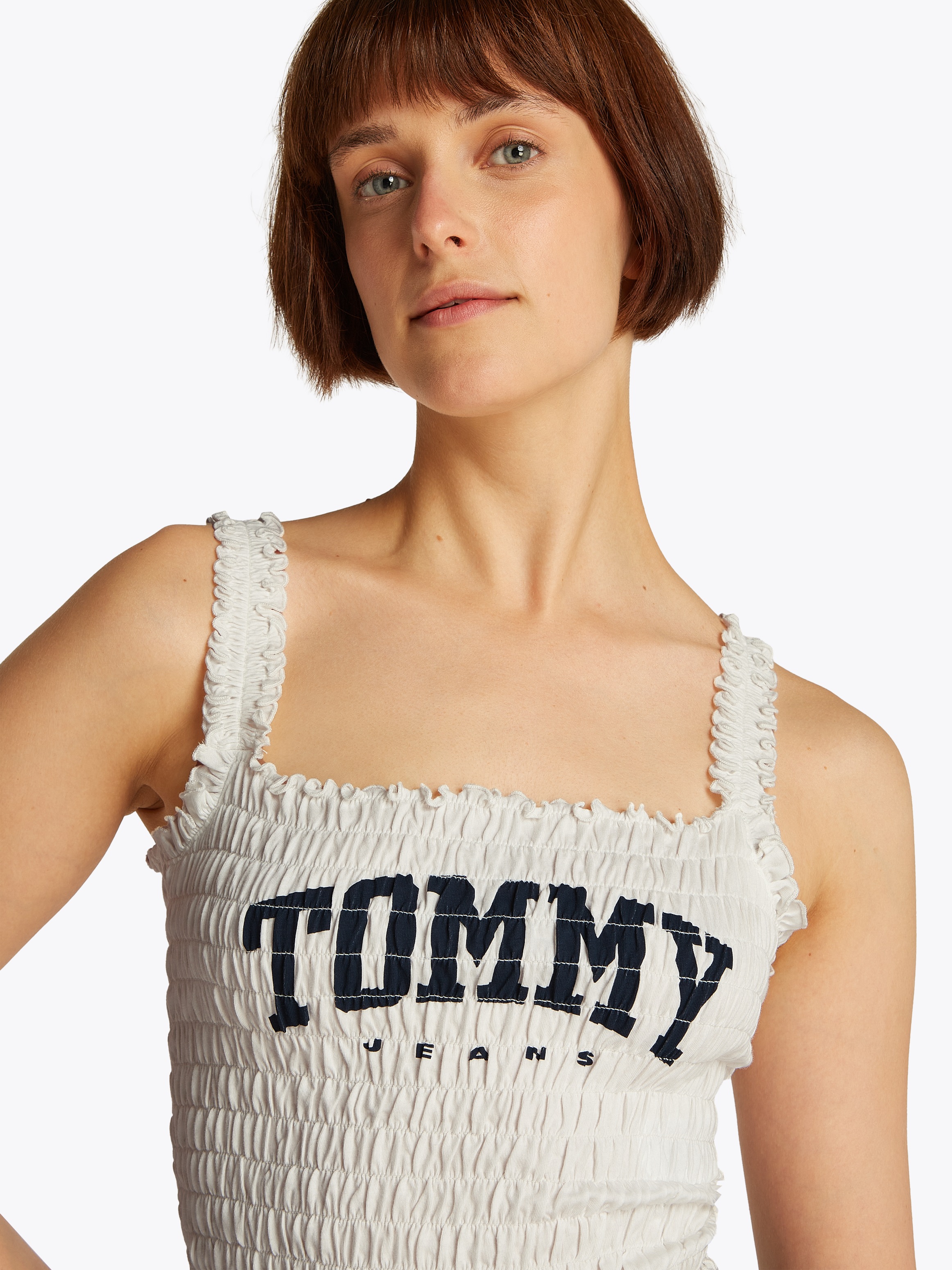 Tommy Jeans Smoktop »TJW SMOCK VARSITY BRALETTE« in Smok-Optik