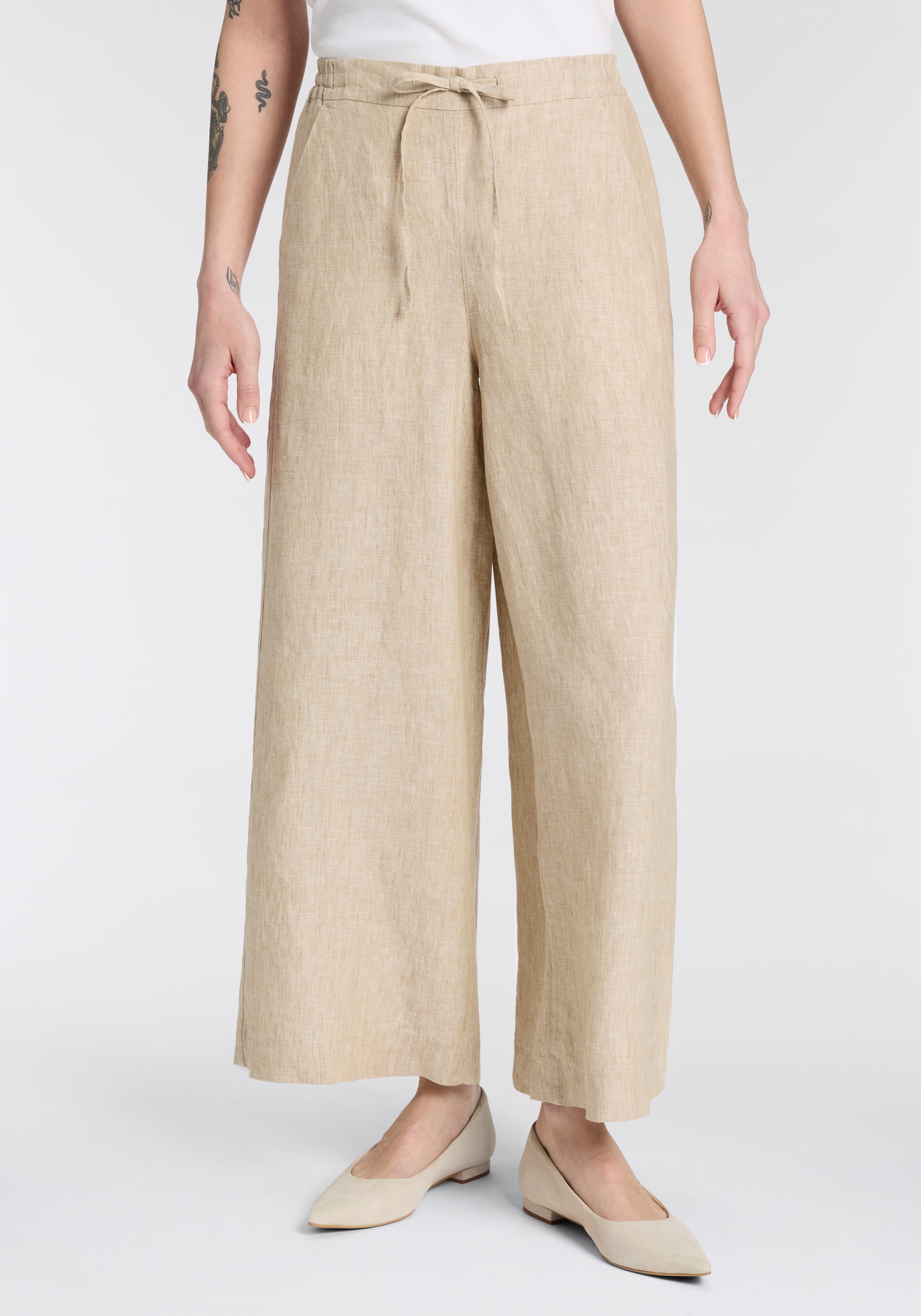 MAC Pantalon en lin »CALLIE cropped«  rayé avec cordon de serrage