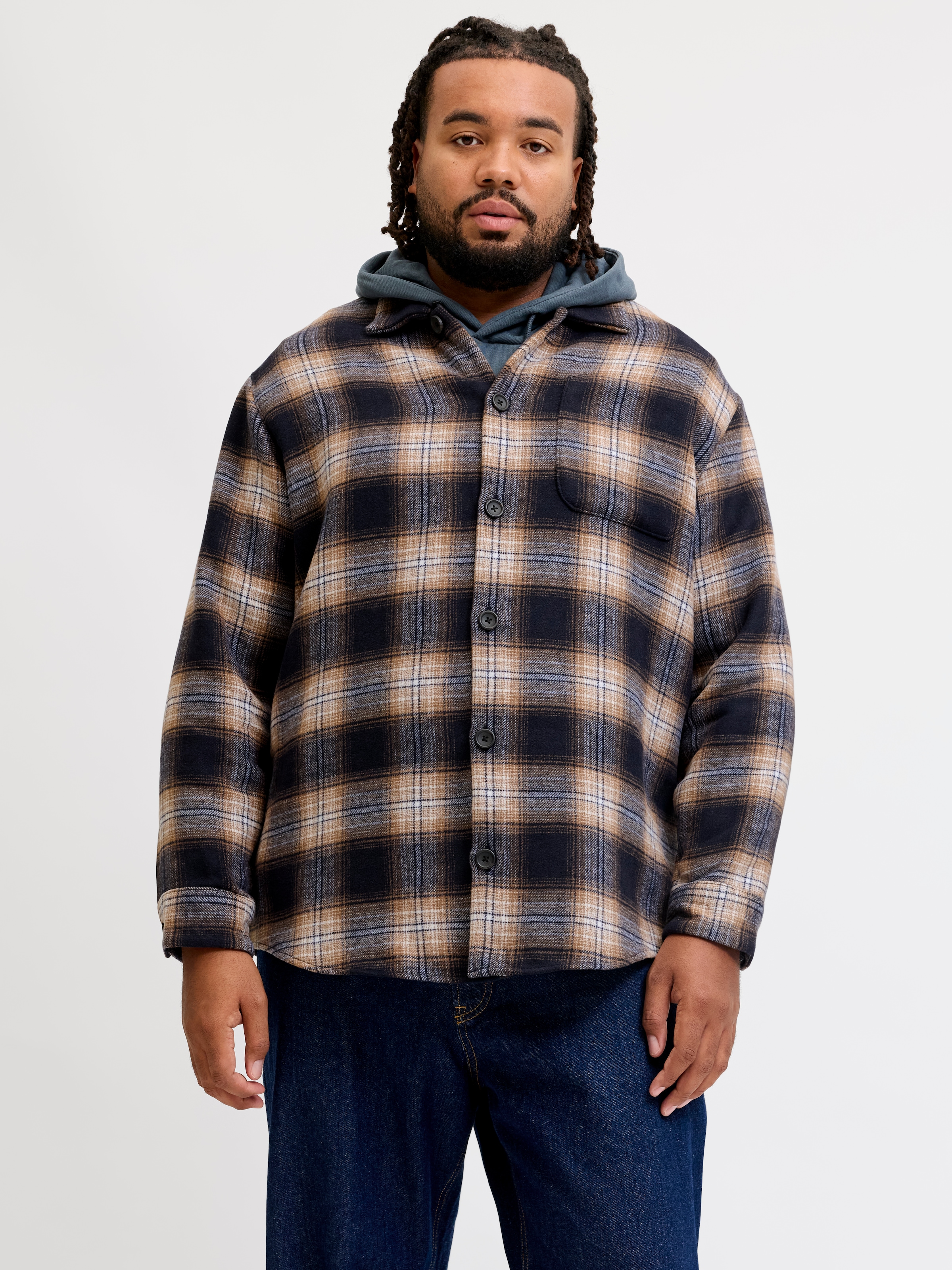 Jack & Jones PlusSize Langarmhemd »JJESOHO OLLIE OVERSHIRT LS SN PLS« Materialmix, regular fit