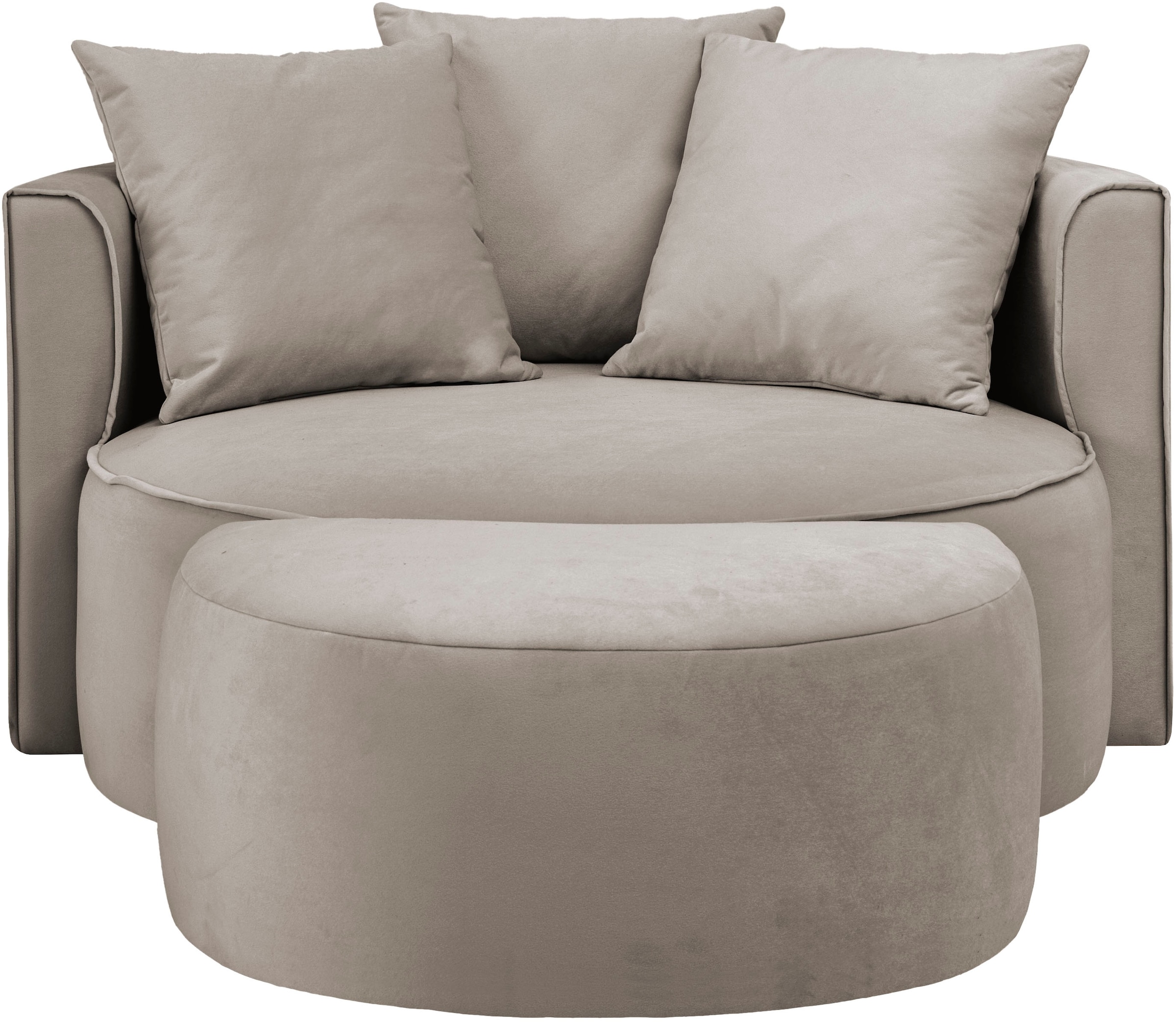 LeGer Home by Lena Gercke XXL-Sessel »Isalie, Rundsessel mit Hocker, Lesesessel, Loveseat, Big-Sessel«, (Set), trendige Stoffe, mit 3 Zierkissen, grosse Sitzfläche