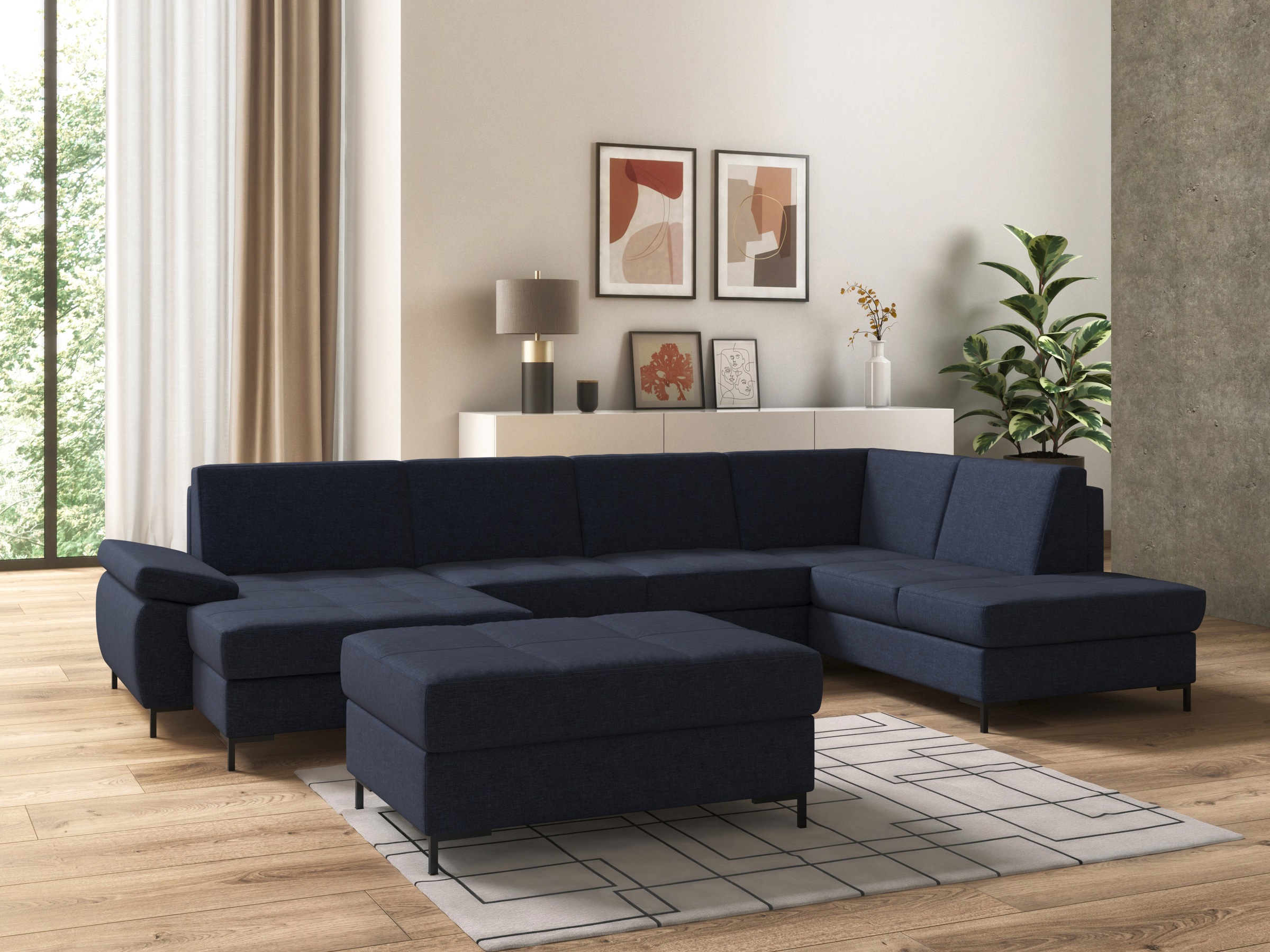 DOMO collection Wohnlandschaft »Capelo, komfortabel, klare Linien zeichnen dieses Design aus, U-Form«, mit Armteilverstellung, wahlweise mit Bettfunktion, Federkern