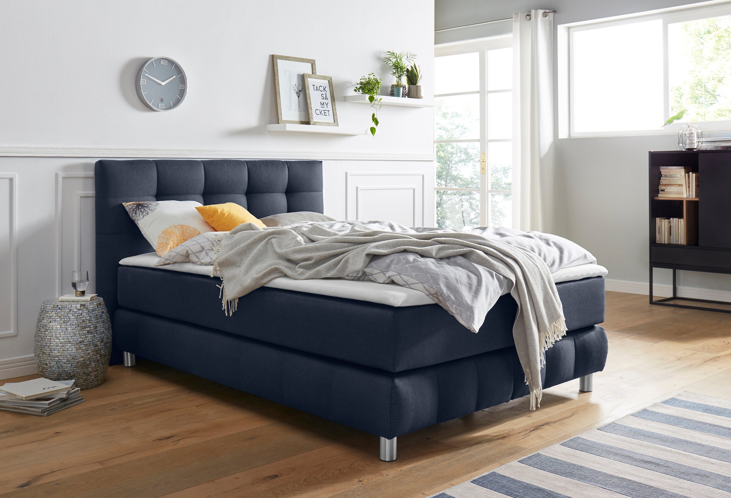 Home affaire Boxspringbett »Salo XXL« in Samtoptik oder Struktur, 6 Breiten in Überlänge 220cm, 4 Härtegrade