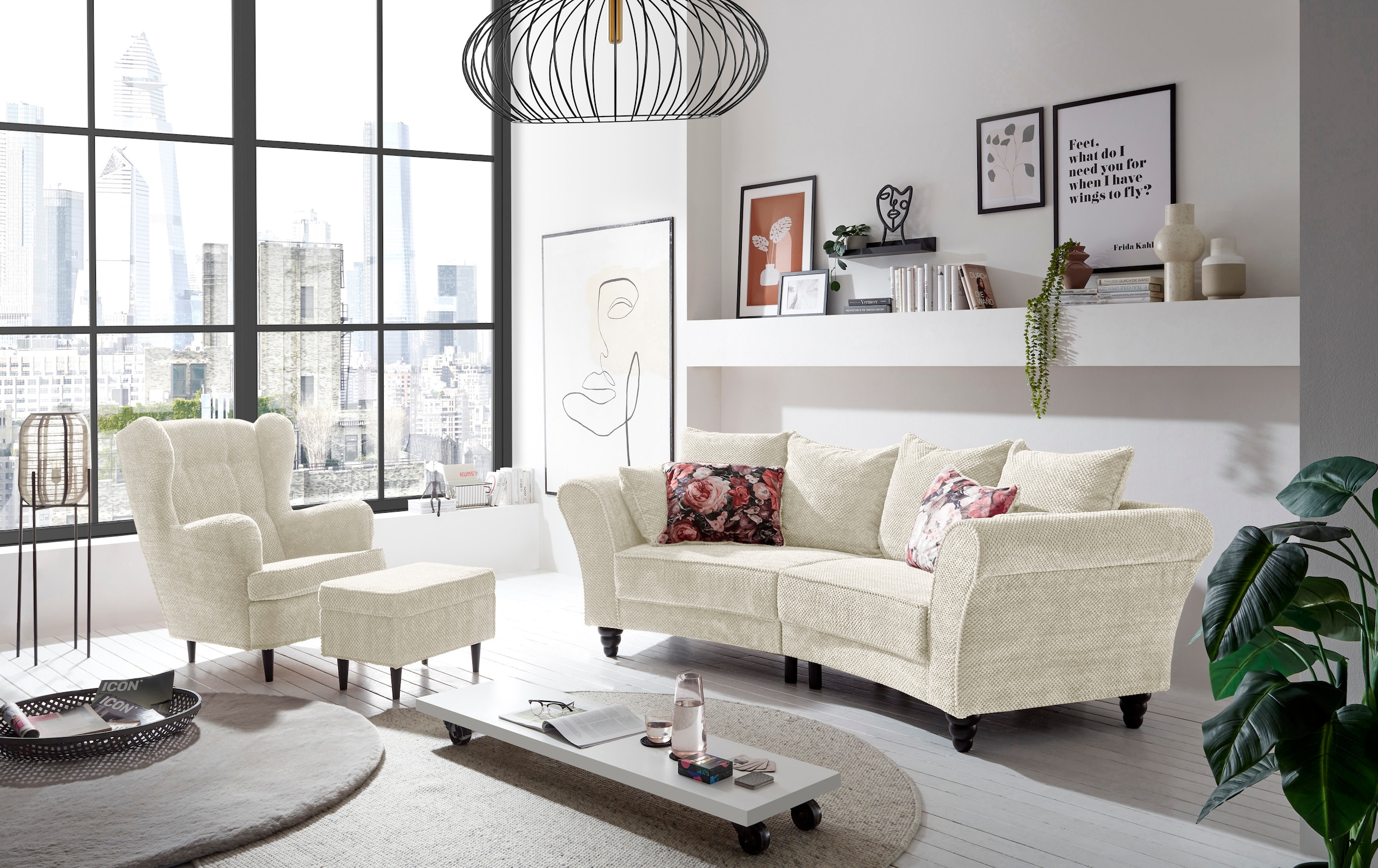 ED EXCITING DESIGN 3-Sitzer »Corinna«, Sofa mit 8 Kissen, gebogener Rücken