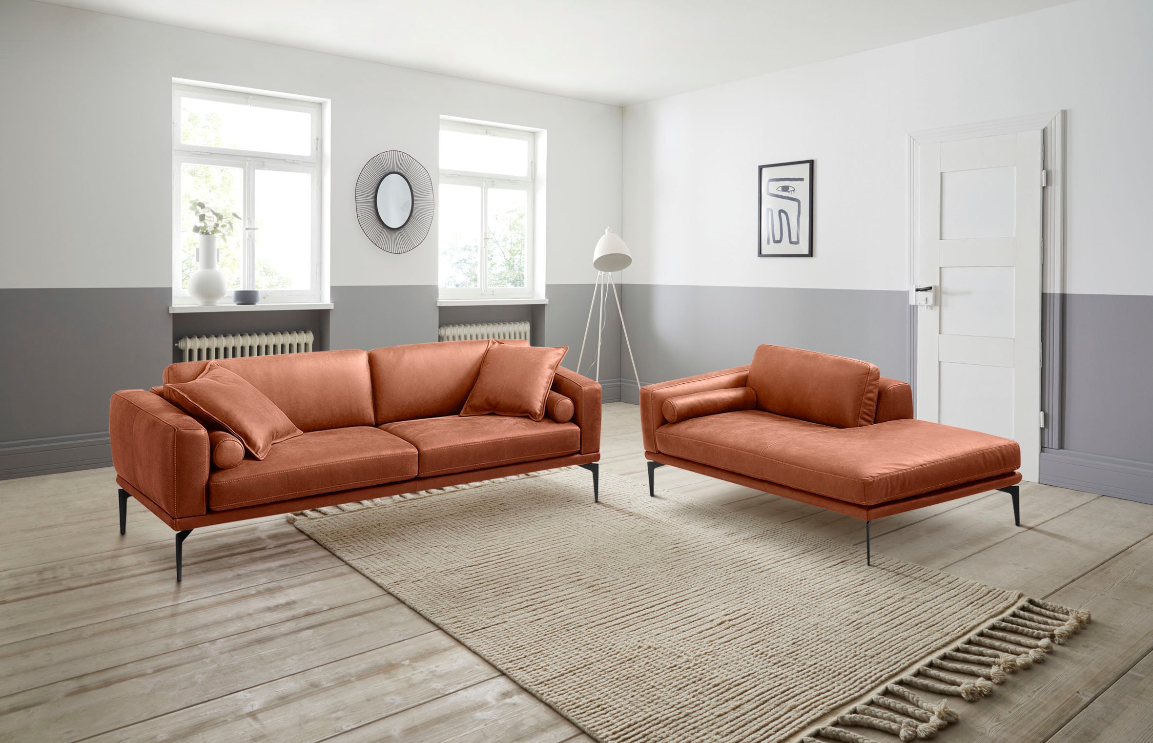 Egoitaliano Ensemble rembourré »Masu, Design trifft sensationellen Sitzkomfort« Set besteht aus 2,5-Sitzer, freistehende Ottomane und 3 Rollkissen