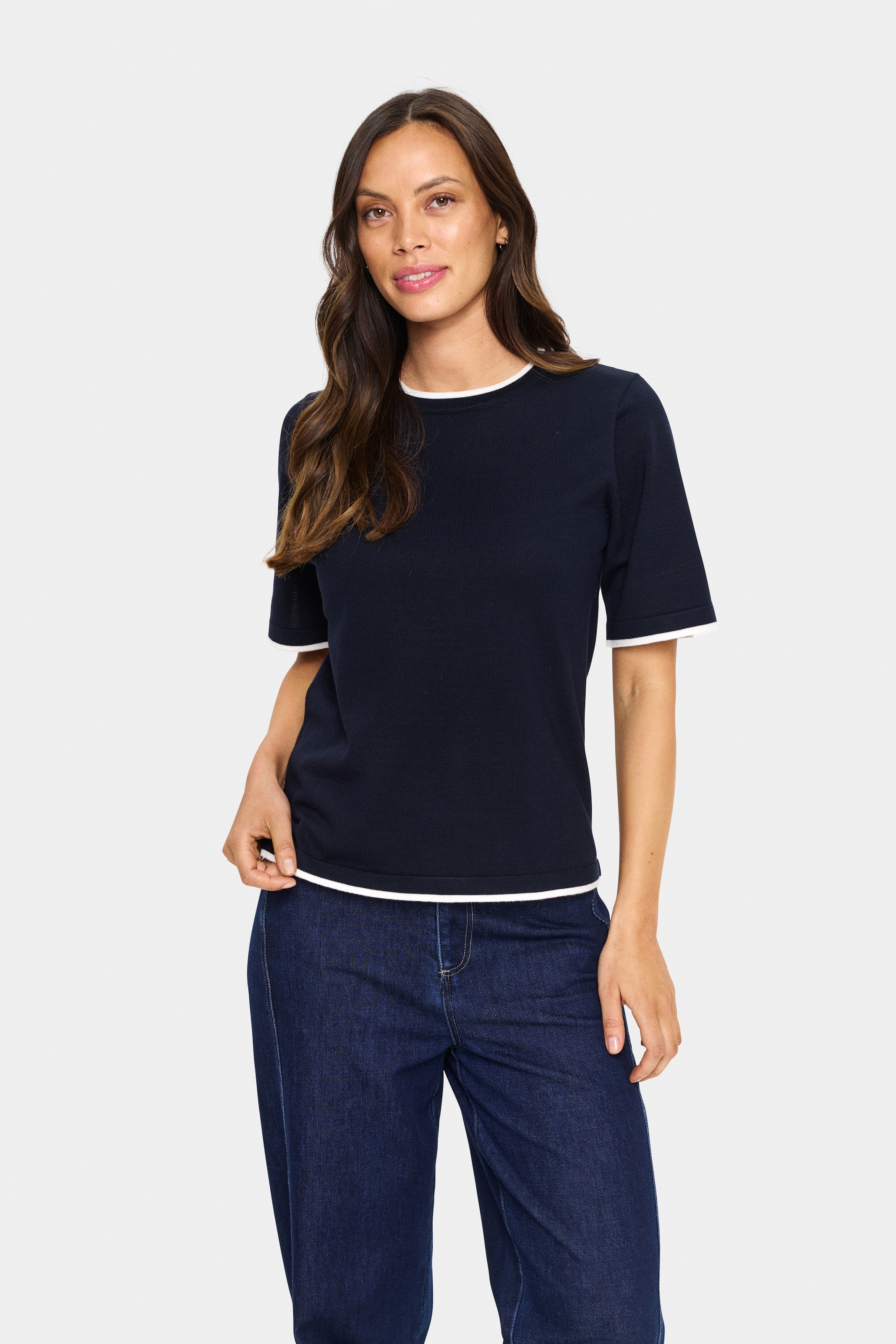 Saint Tropez Pull en tricot »MilaSZ Contrast Stripe SS Pullover« Viskosemischung, Regular fit
