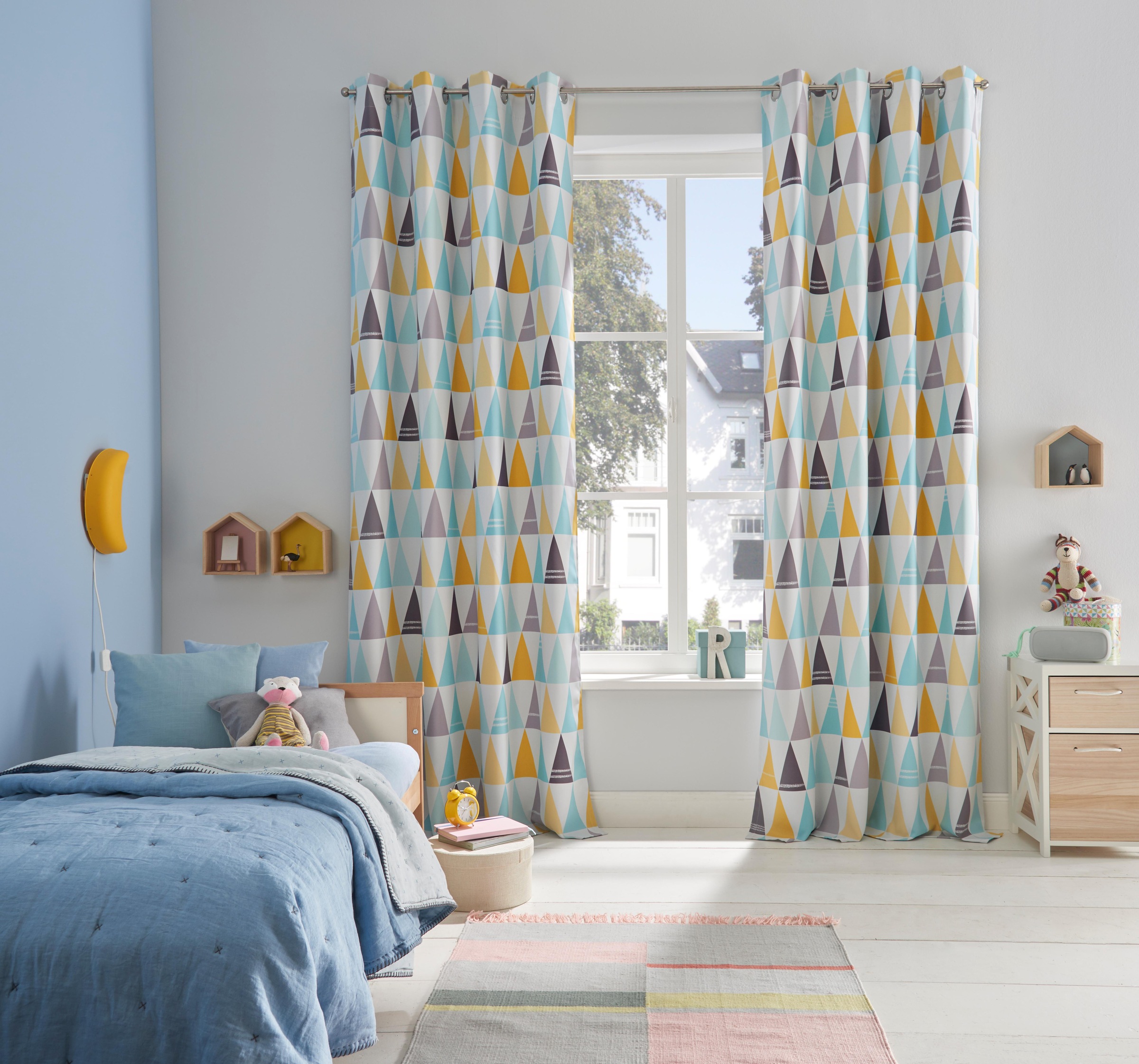 Image of GOODproduct Verdunkelungsvorhang "Dreieck" Ösen 1 Stk. tlg. einseitig mit Dreiecken bedruckte Kindergardine, blickdicht