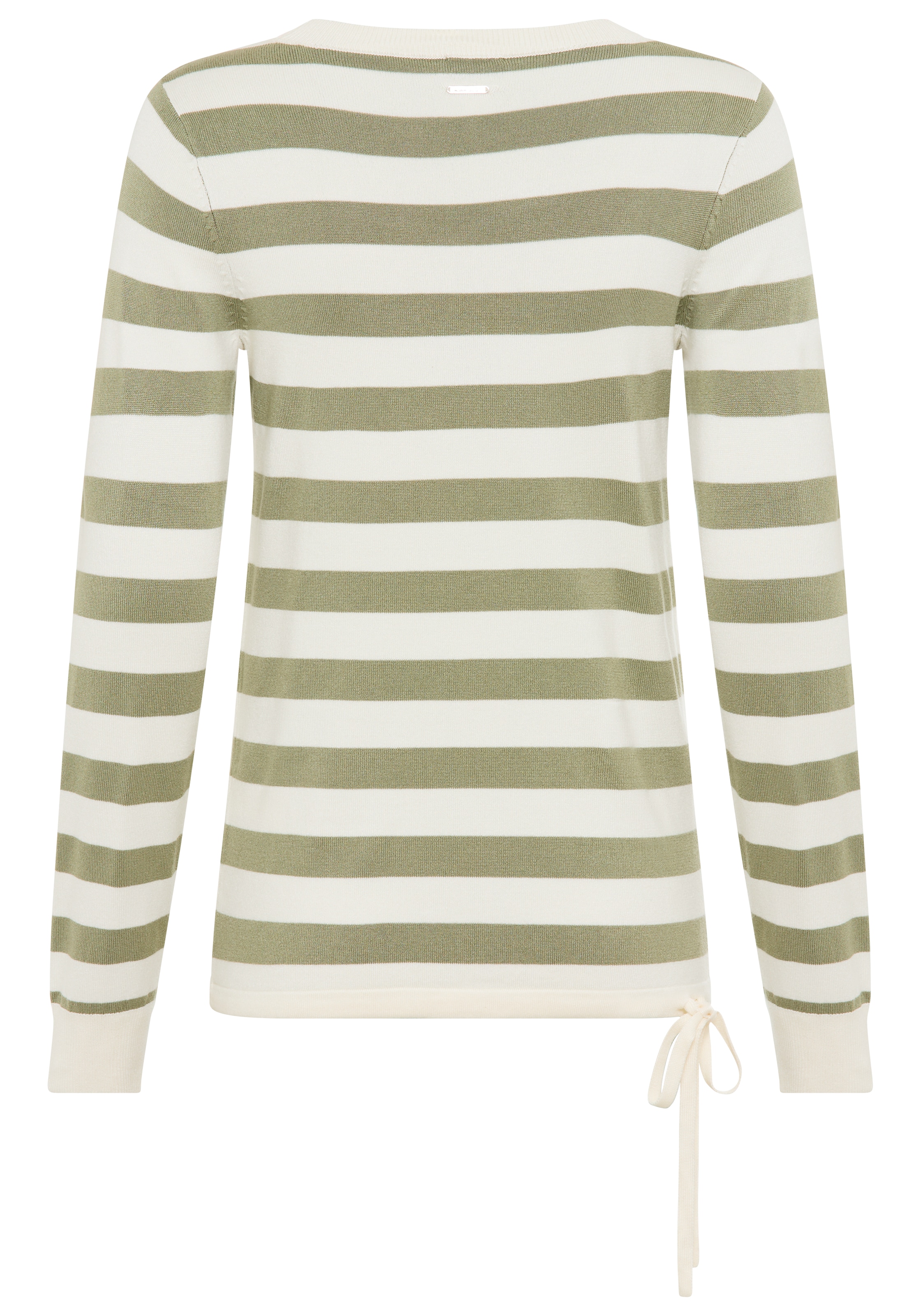 Laura Scott Pull à rayures leichter Übergangspullover mit Glitzerschrift und Bindeband