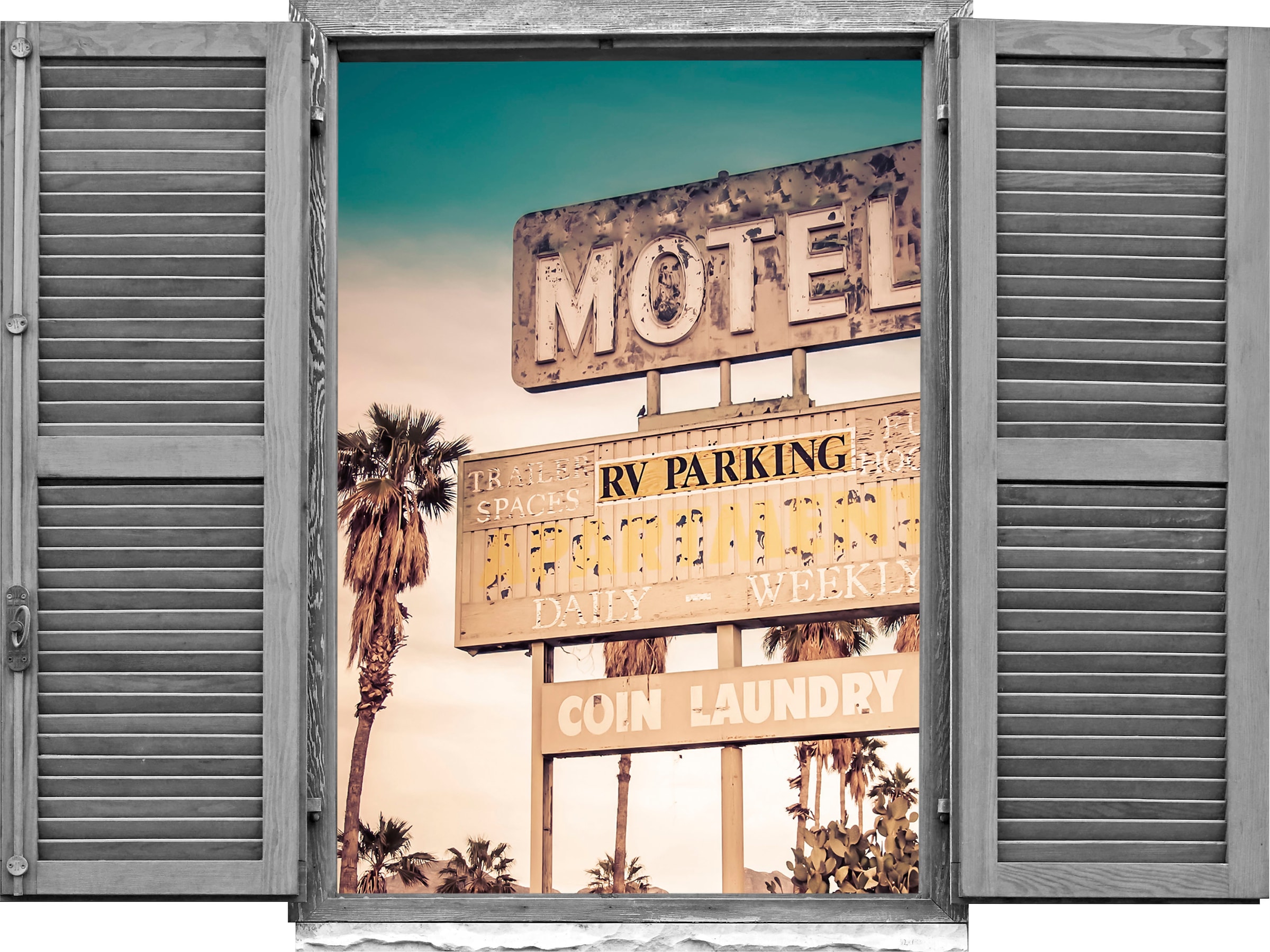 Image of queence Wandtattoo "Motel" Wandsticker, Wandbild, selbstklebend, 3D, Fenster