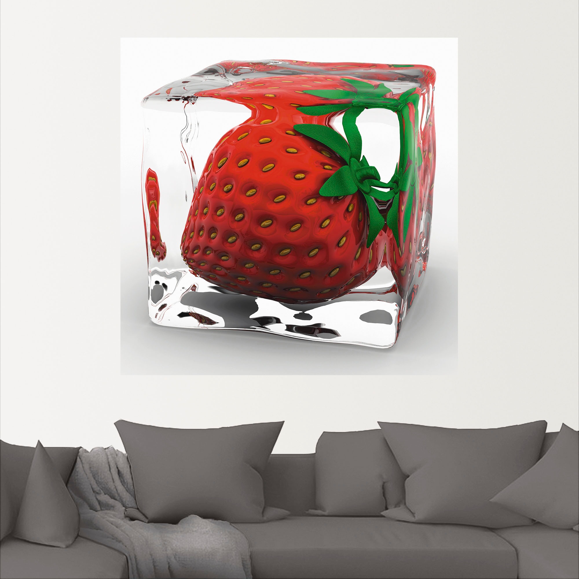 Artland Wandbild »Erdbeere in Eis«, Lebensmittel, (1 St.), als Leinwandbild, Wandaufkleber in verschied. Grössen