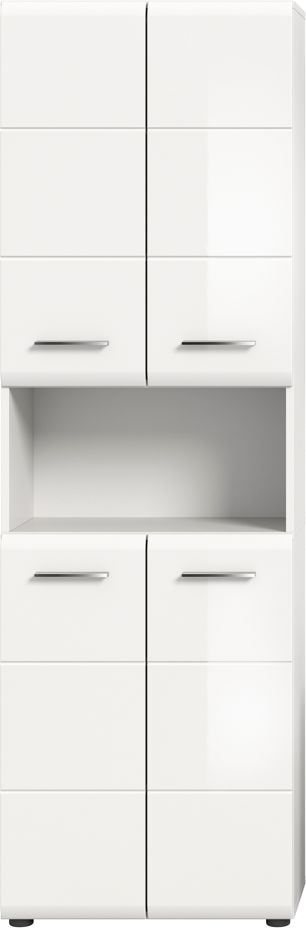 INOSIGN Stauraumschrank »FLORENZ, TOPSELLER!, Höhe 185 cm, 4 Türen, 4 Fachböden, 1 offenes Fach«, (1 St.), hochwertige MDF Front, Griff chromglänzend, Badschrank, Bad