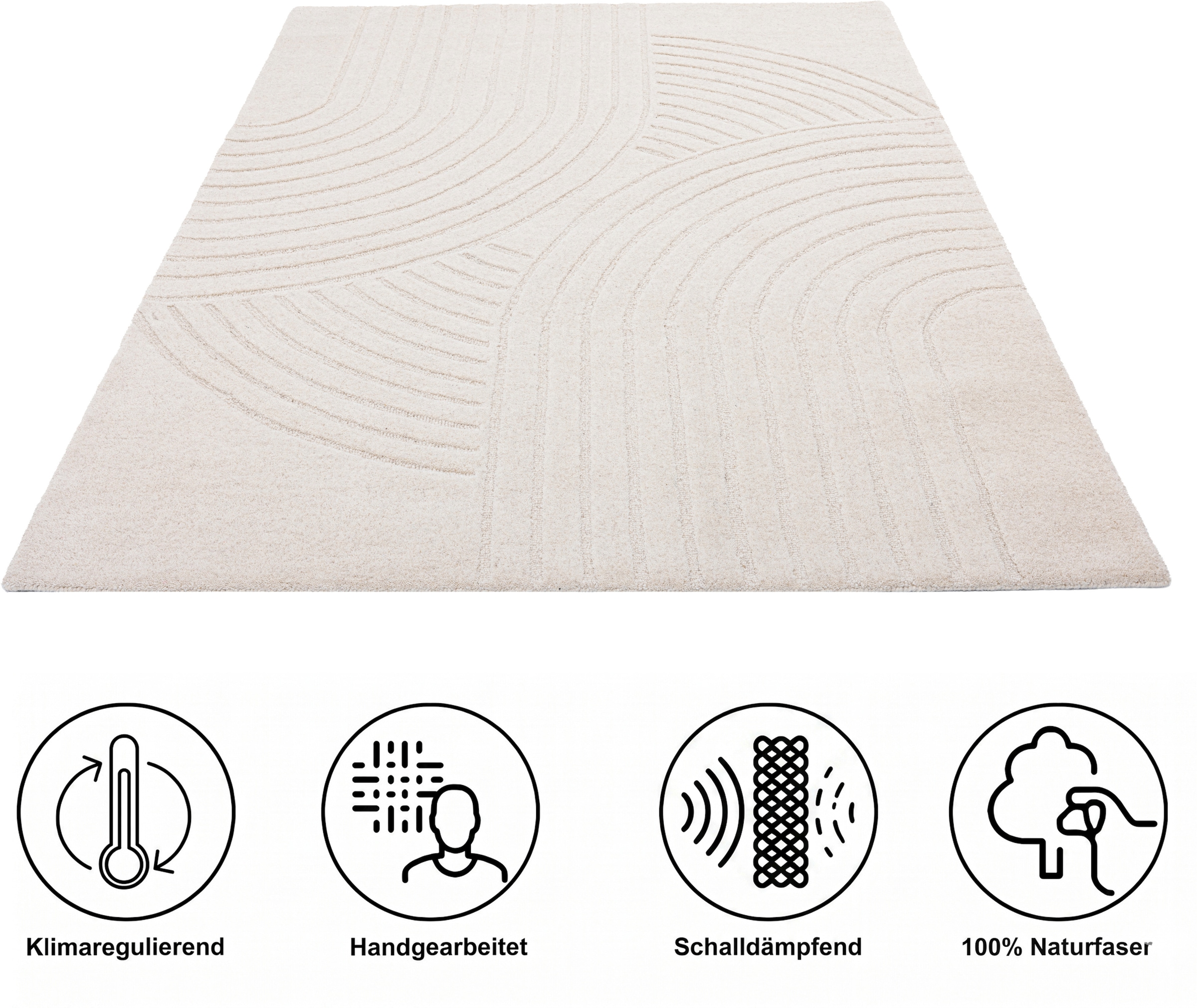 GOODproduct Wollteppich »Gabbo Design, Handgefertigt, Teppich,  reine Wolle,« rechteckig 14 mm Höhe Hoch-Tief-Effekt, reine Wolle, Scandi-Look, Naturfaser