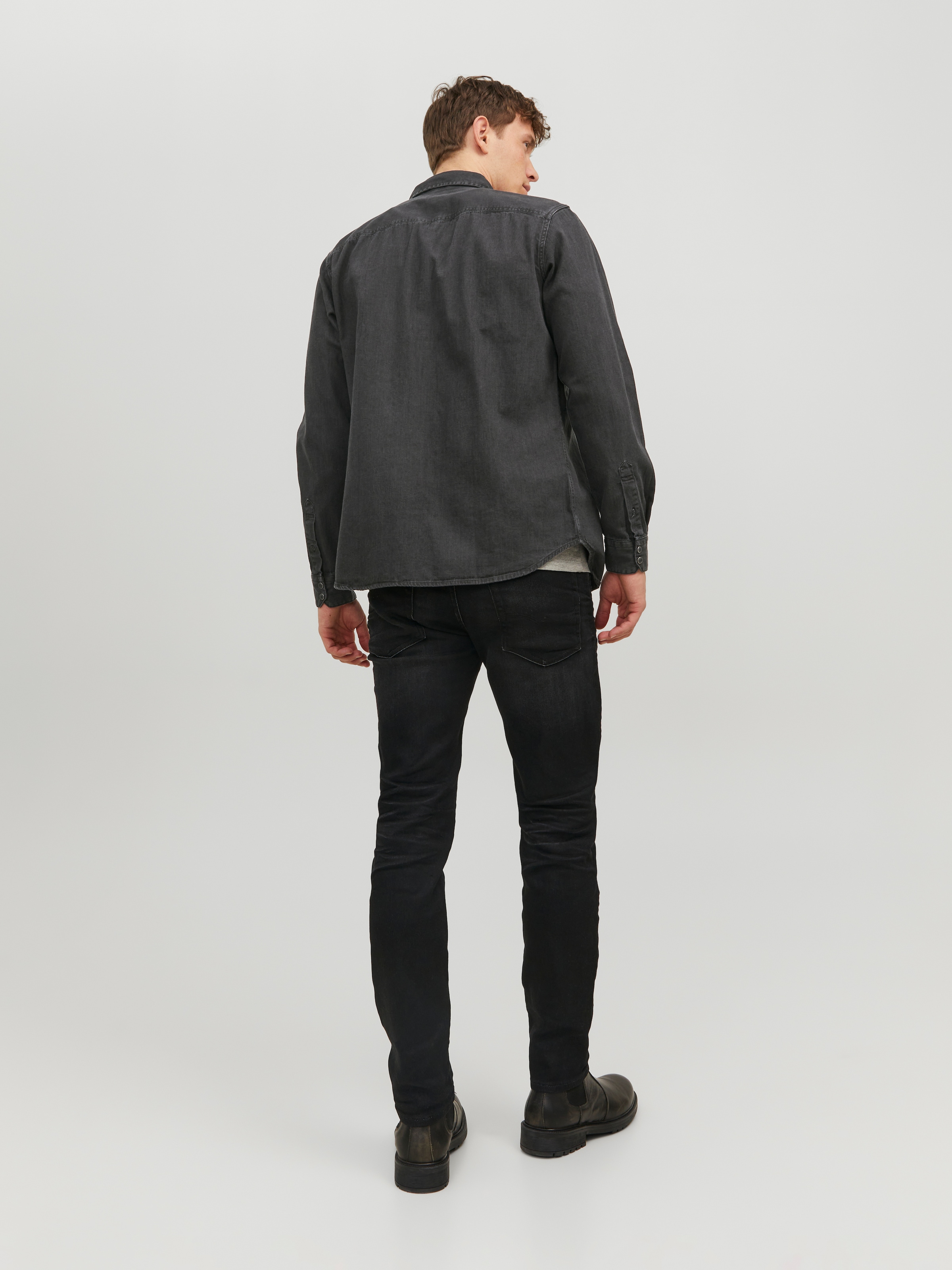 Jack & Jones Jeanshemd »JJESHERIDAN im Workwear-Stil mit robuster Baumwollqualität« unifarben, modisch, slim fit, Baumwolle, Hemdkragen
