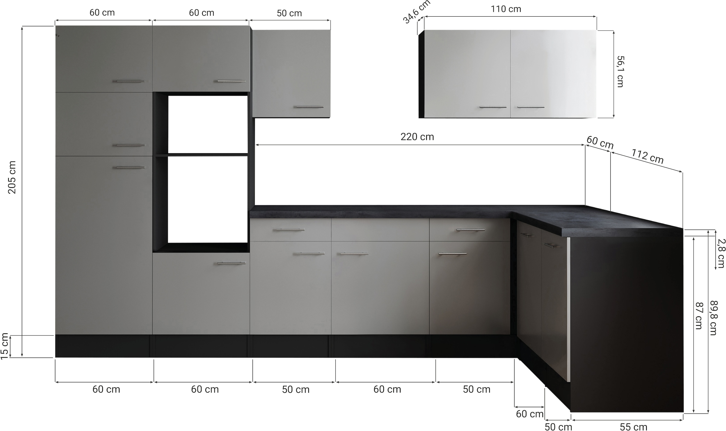 RESPEKTA Cuisine d'angle »Oliver« largeur 340 cm, hauteur de travail 90 cm, en configuration exclusive pour OTTO