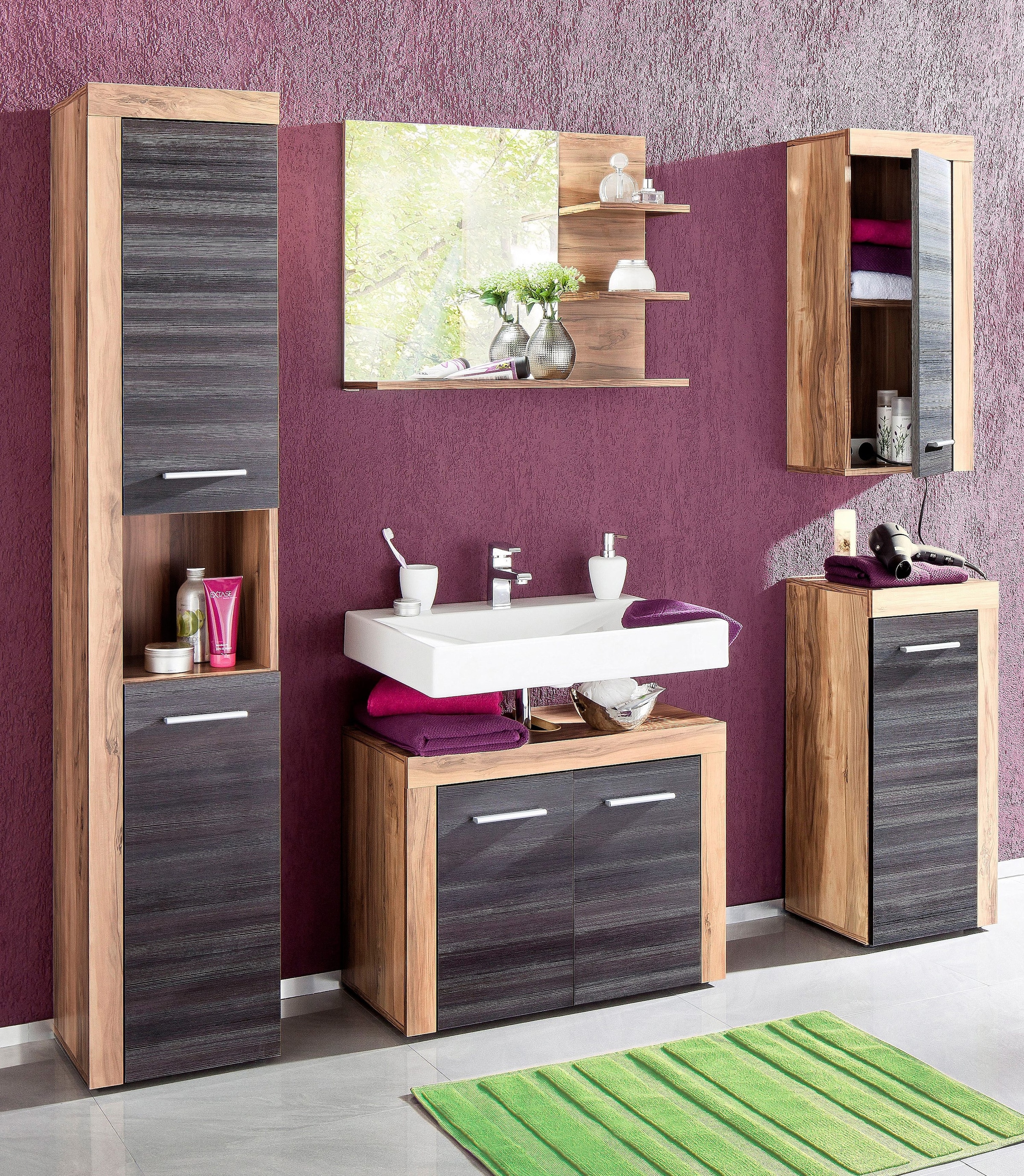 welltime Unterschrank »Carcassonne«, Badschrank mit Rahmenoptik in Holztönen - Masse (B/T/H) 36/31/81 cm
